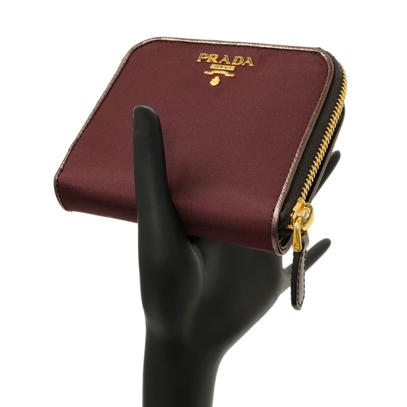 Prada Burgundy Nylon Compact Wallet - Image 7