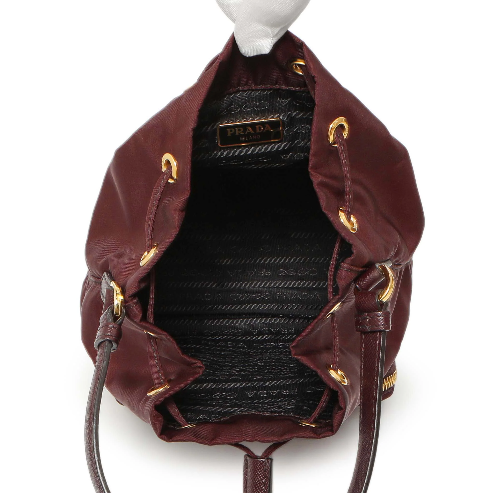 Prada Burgundy Re-Nylon Saffiano Duet Bucket Crossbody Bag - Image 4