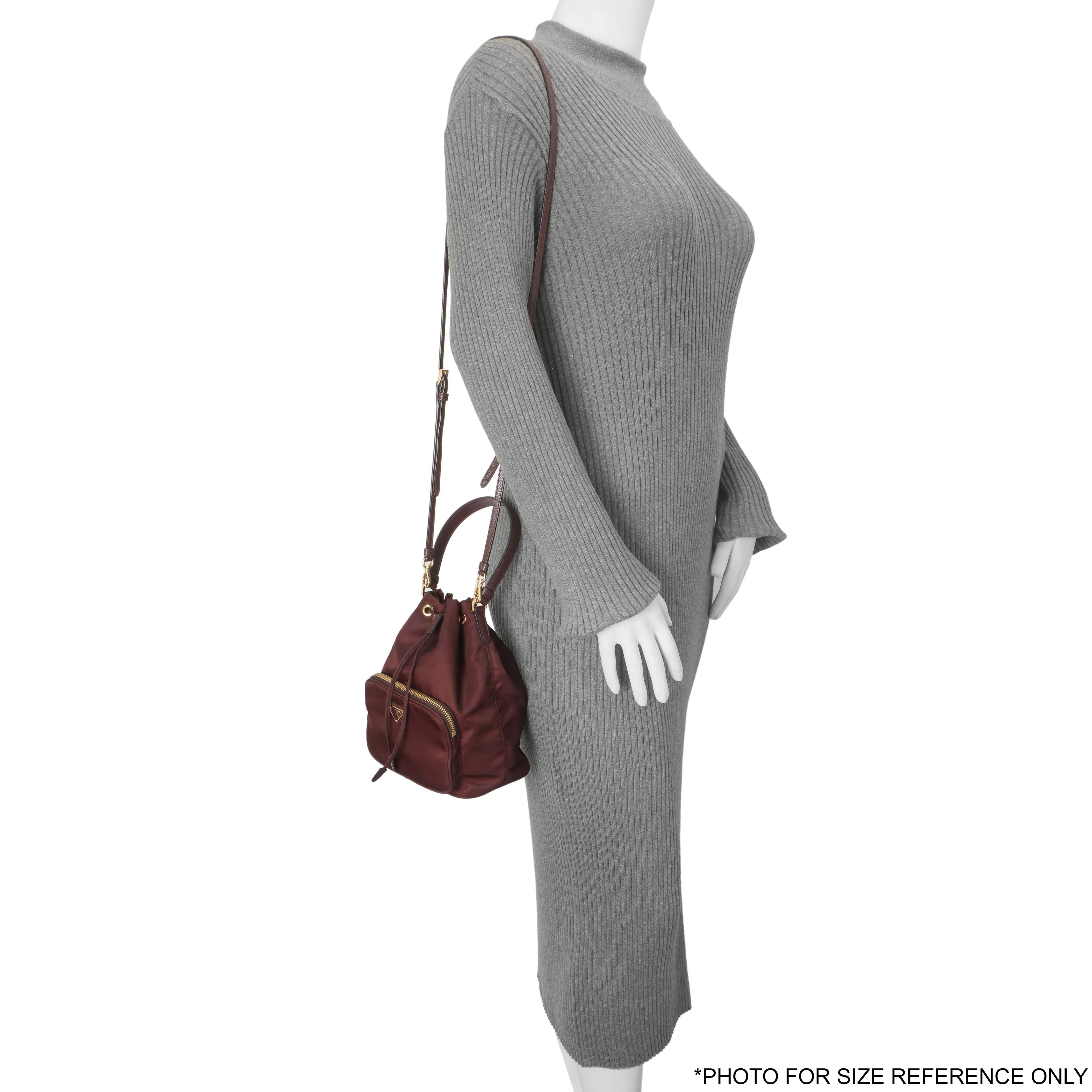 Prada Burgundy Re-Nylon Saffiano Duet Bucket Crossbody Bag - Image 6