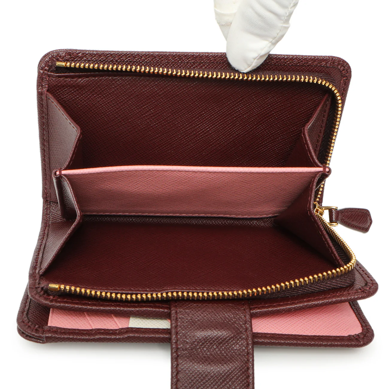 Prada Burgundy Saffiano Compact Wallet - Image 4