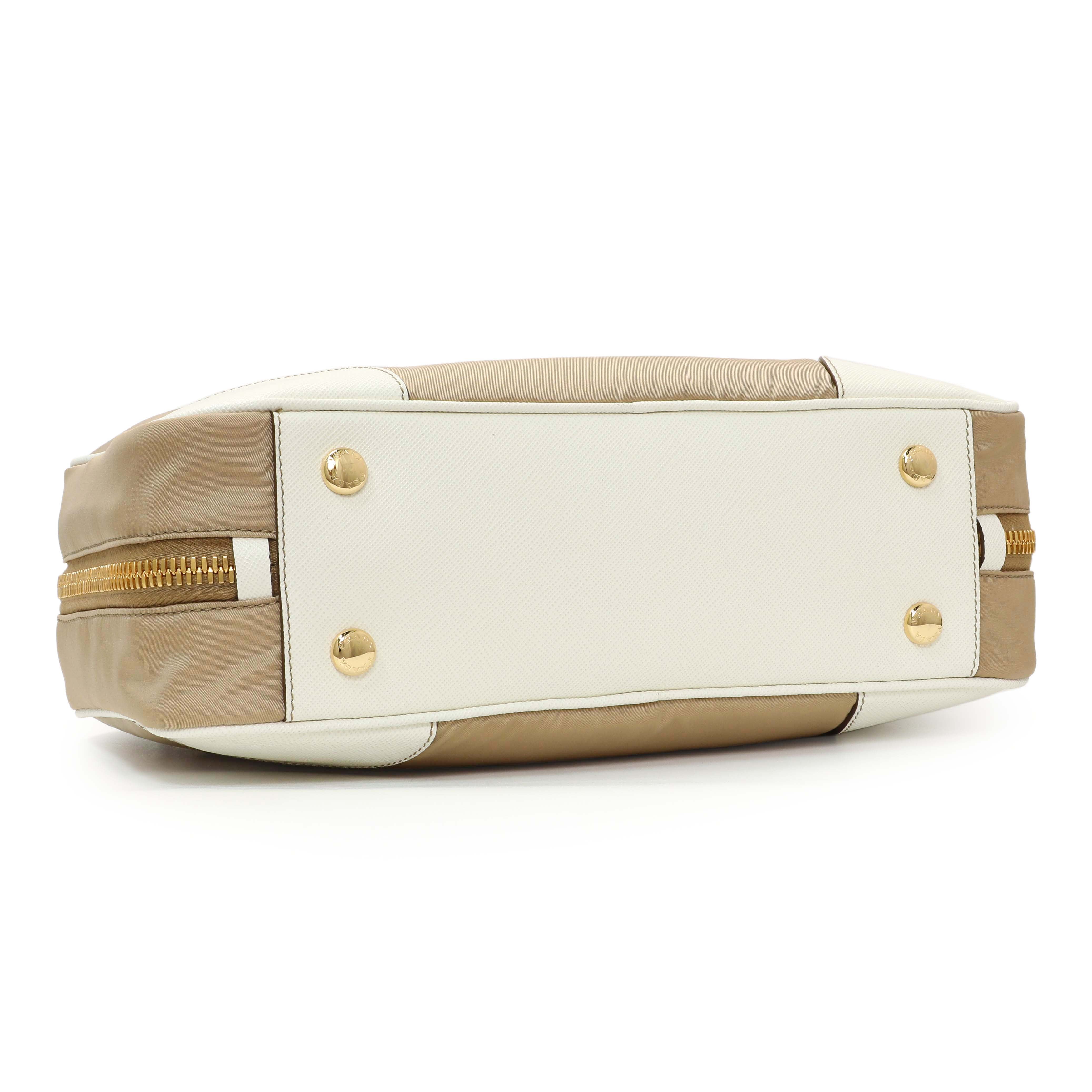 Prada Camel White Re-Nylon Saffiano Medium Re-Edition 1978 Two Handle Bag - Image 3