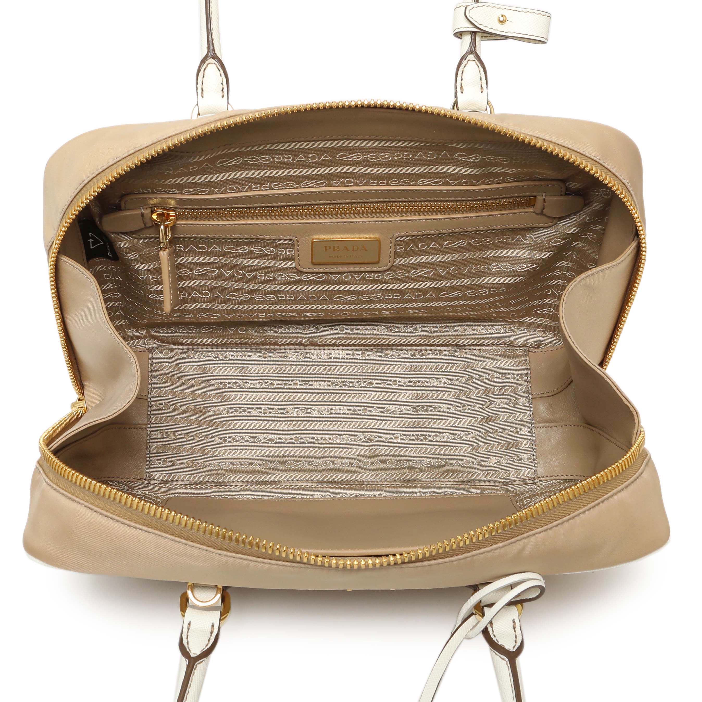 Prada Camel White Re-Nylon Saffiano Medium Re-Edition 1978 Two Handle Bag - Image 4