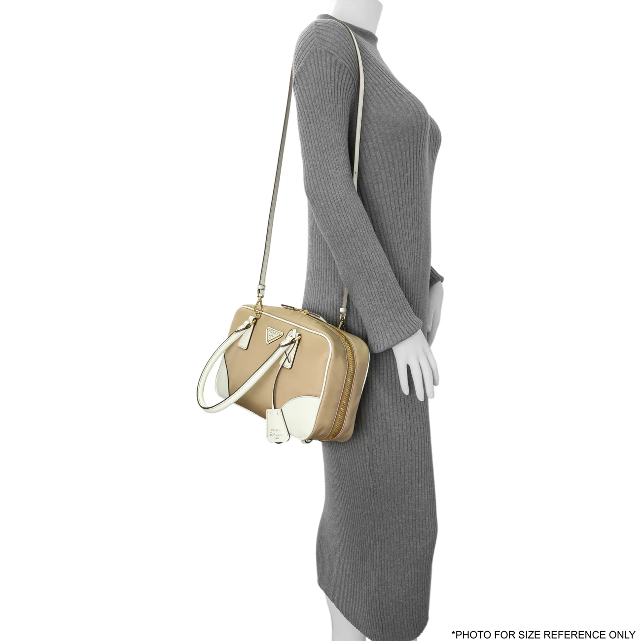 Prada Camel White Re-Nylon Saffiano Medium Re-Edition 1978 Two Handle Bag - Image 6
