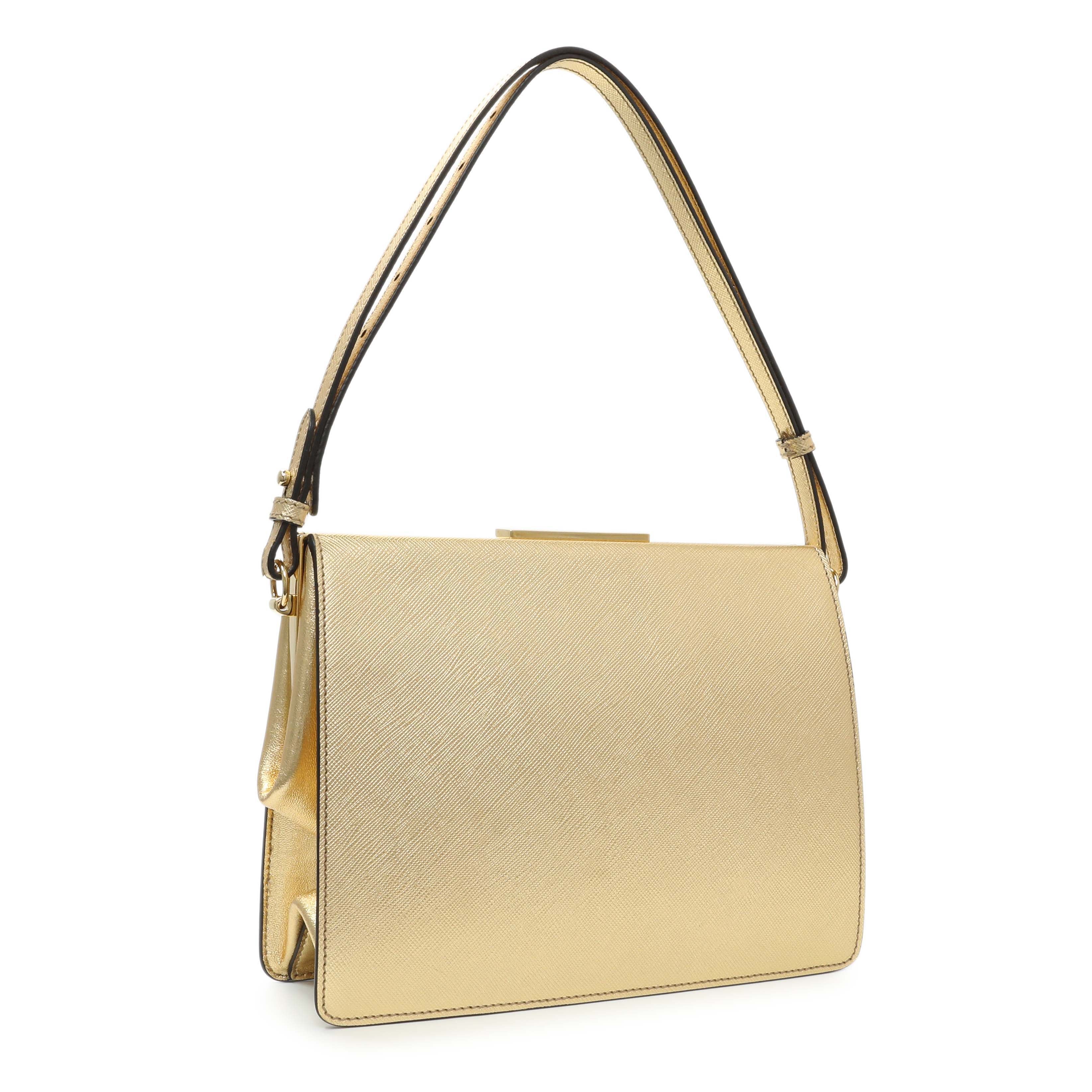 Prada Gold Saffiano Frame Shoulder Bag - Image 2