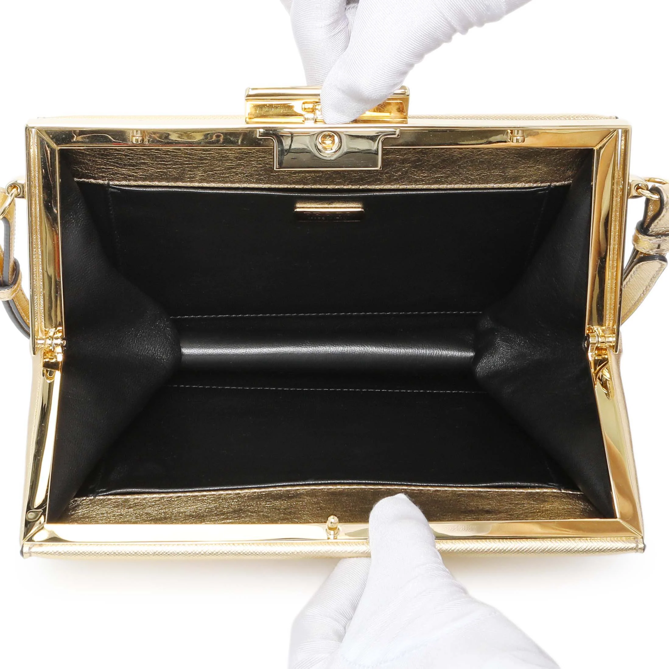 Prada Gold Saffiano Frame Shoulder Bag - Image 4