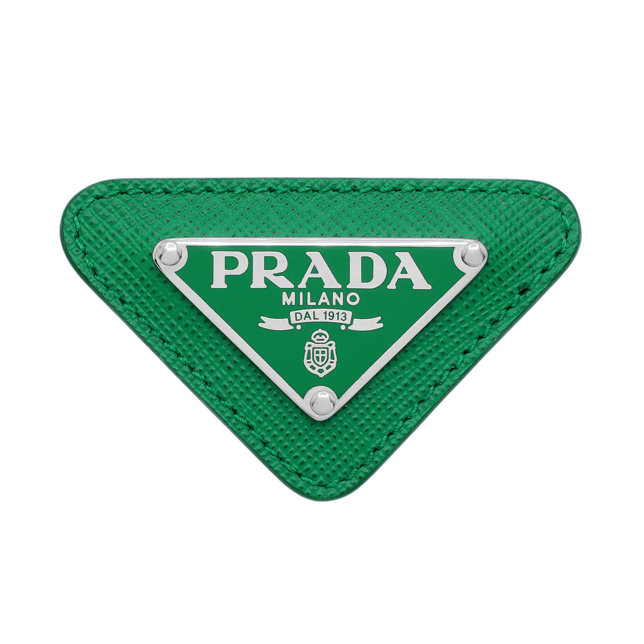 Prada Green Saffiano Logo Brooch