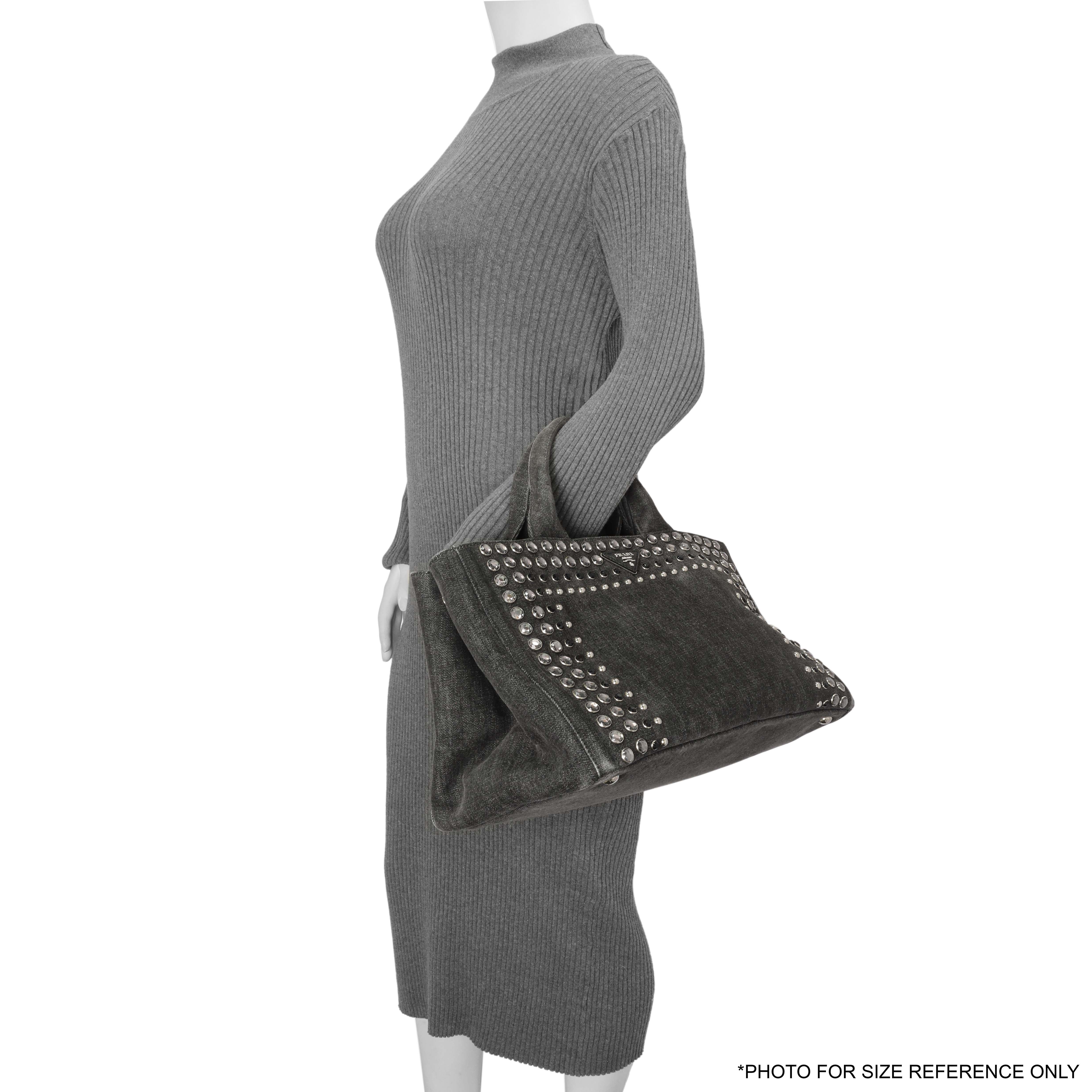Prada Grey Canapa Crystal Studded Tote - Image 10
