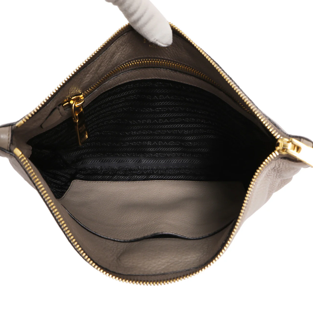 Prada Grey Vitello Daino Soft Crossbody - Image 7