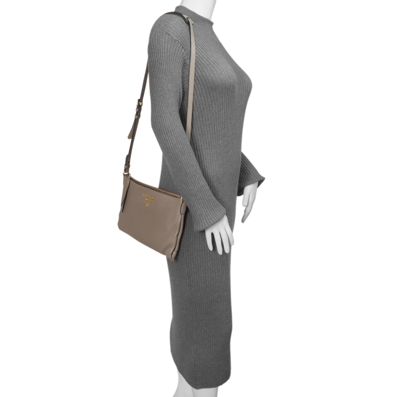 Prada Grey Vitello Daino Soft Crossbody - Image 9