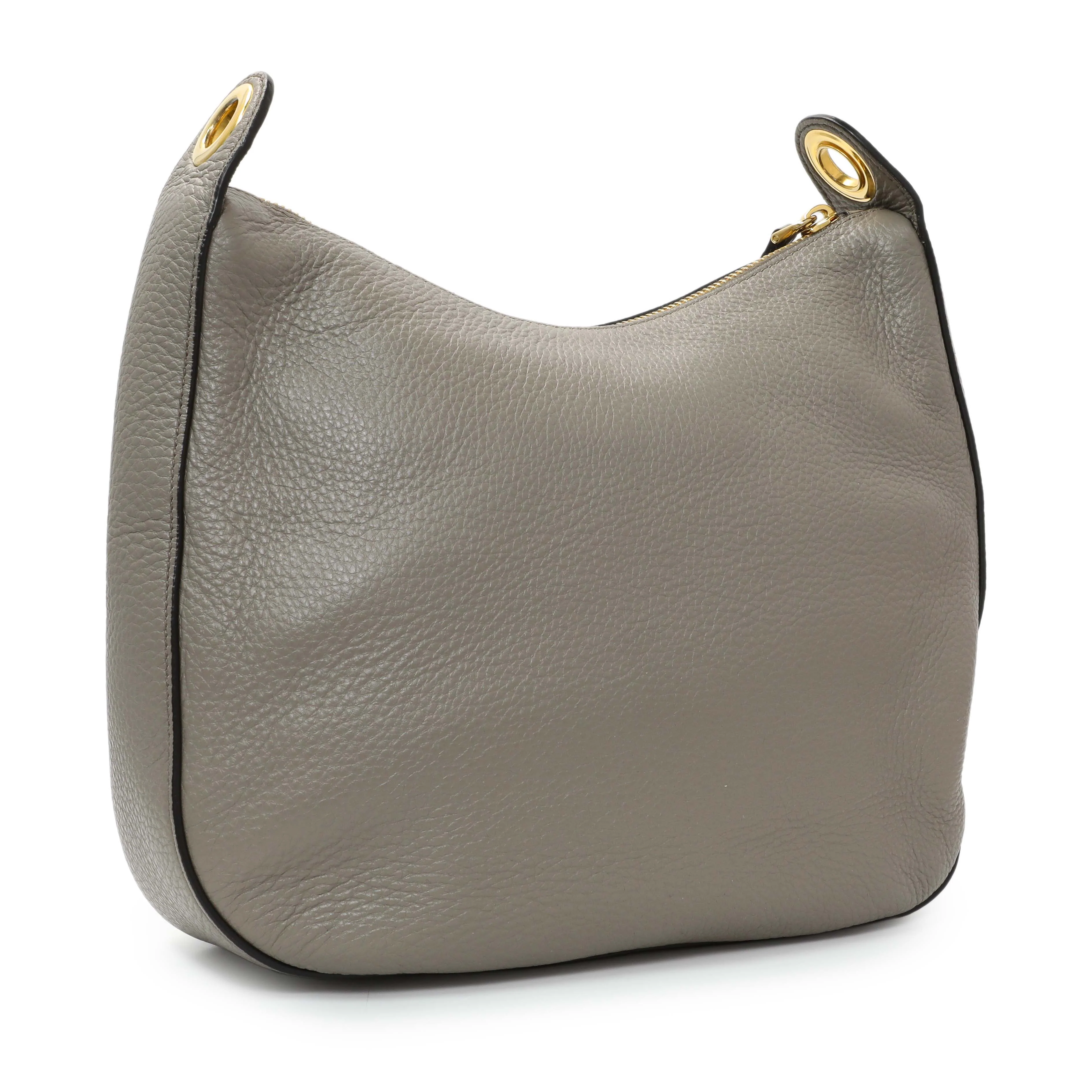 Prada Grey Vitello Phenix Zippered Messenger Hobo - Image 2