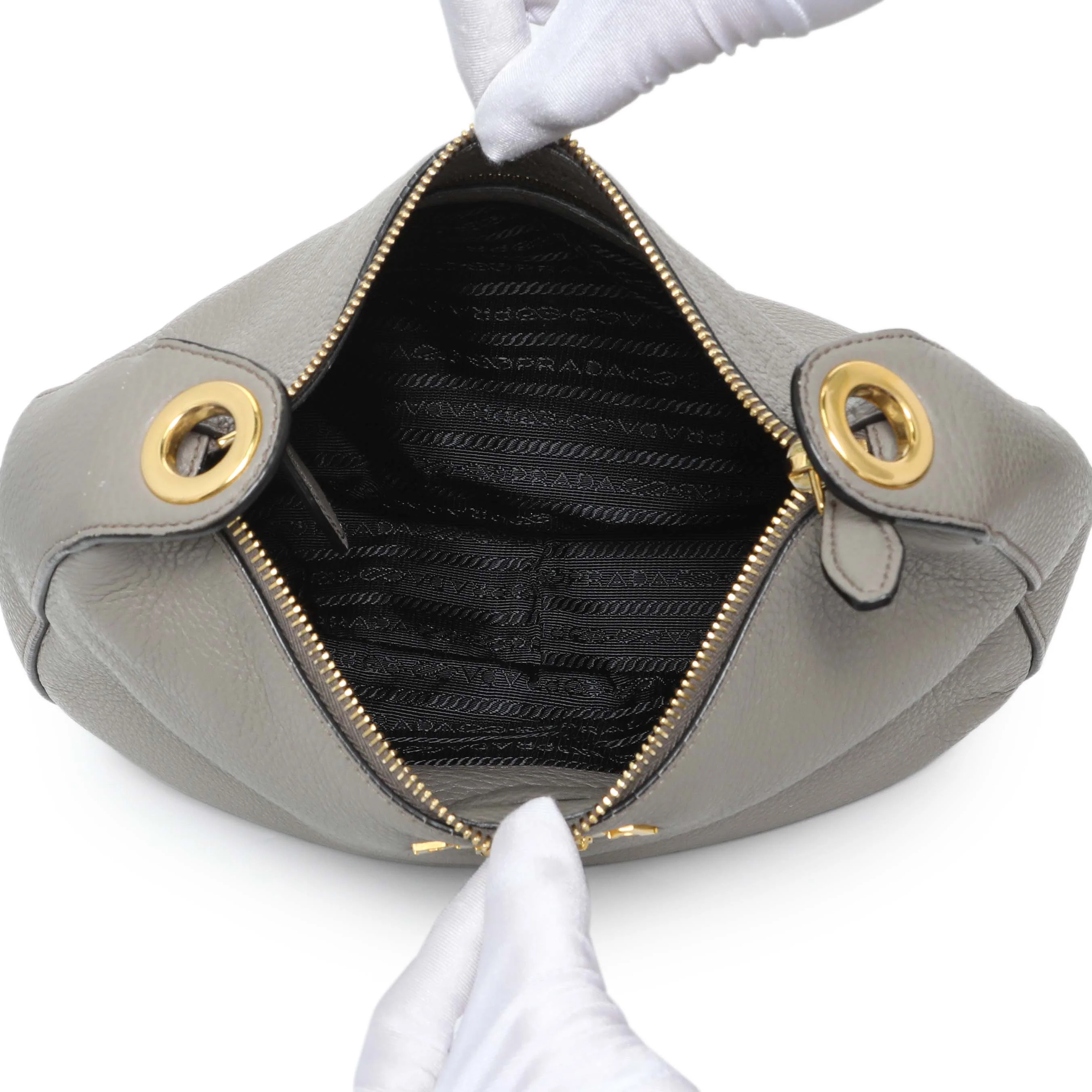 Prada Grey Vitello Phenix Zippered Messenger Hobo - Image 4
