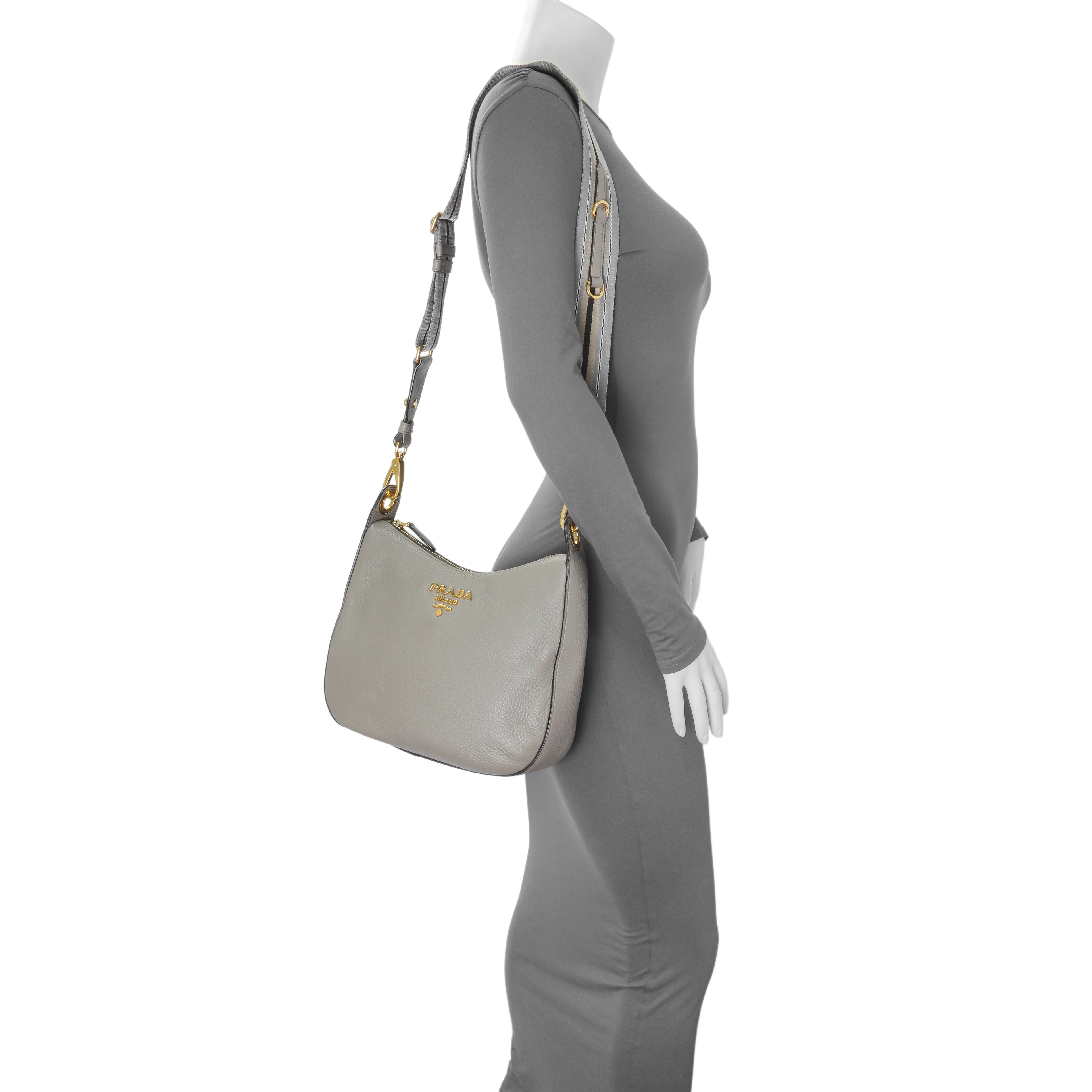 Prada Grey Vitello Phenix Zippered Messenger Hobo - Image 6