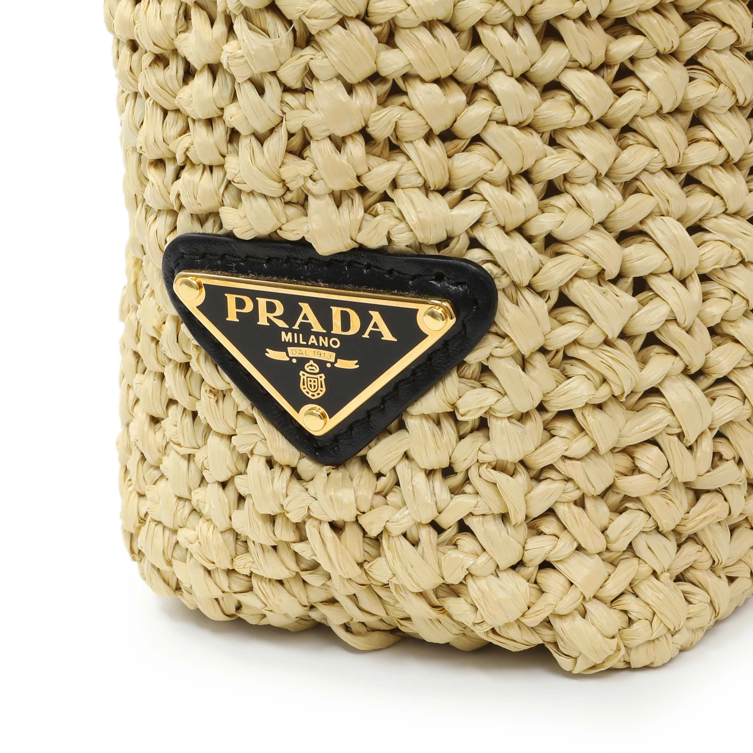 Prada Natural Yarn Raffia Effect Crochet Small Logo Tote - Image 6