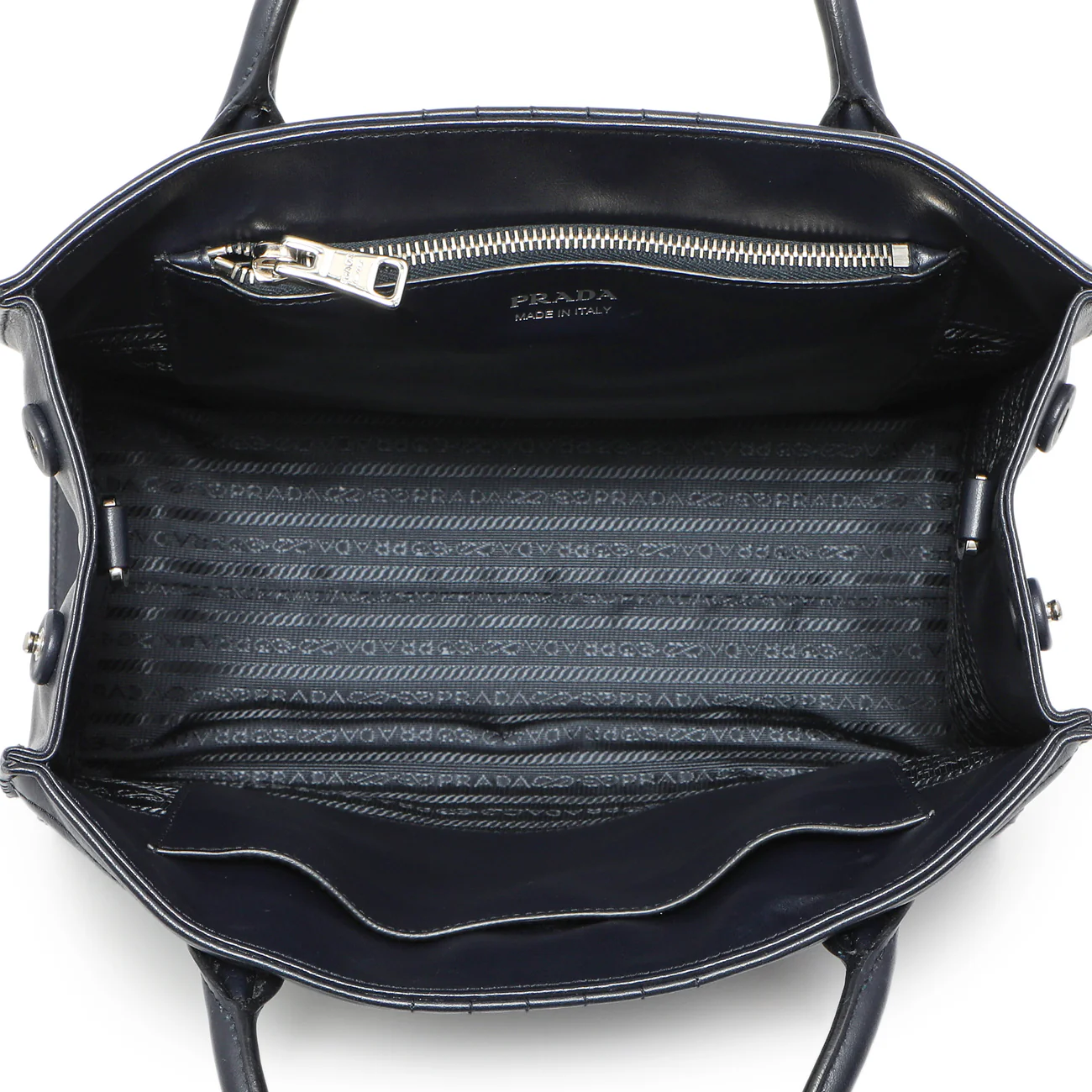 Prada Navy Soft Calfskin Impunture Diagramme Tote - Image 8