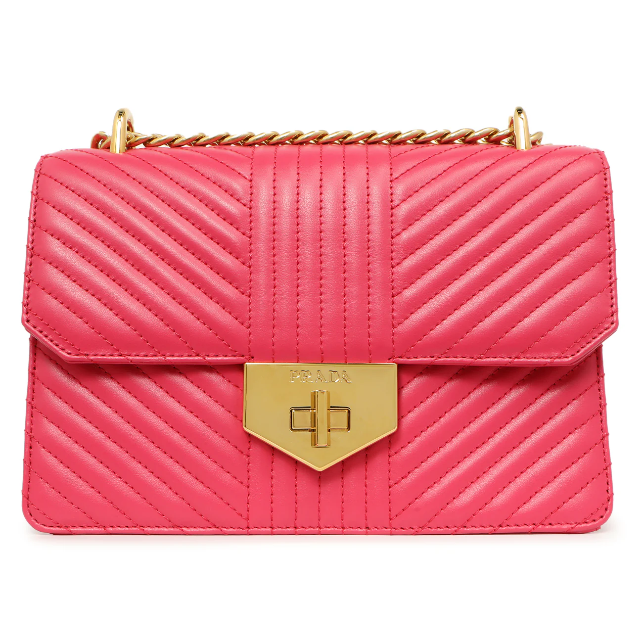 Prada Pink Soft Calf Chevron Impunture Flap Bag - Image 2