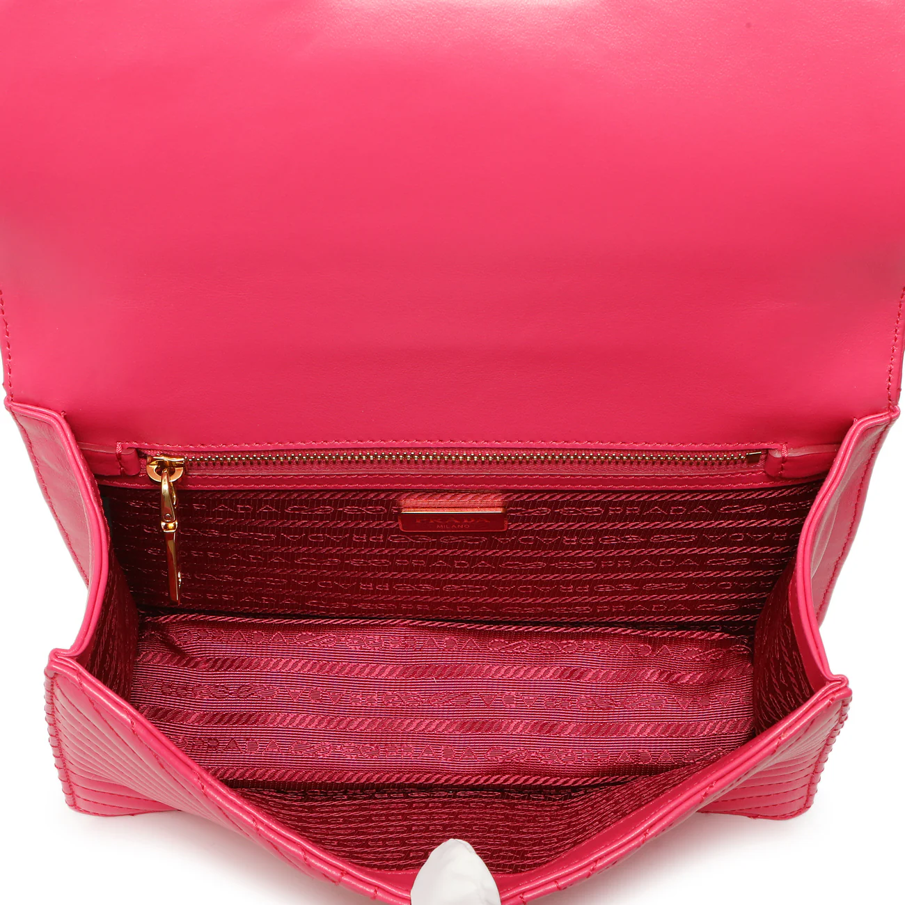Prada Pink Soft Calf Chevron Impunture Flap Bag - Image 5