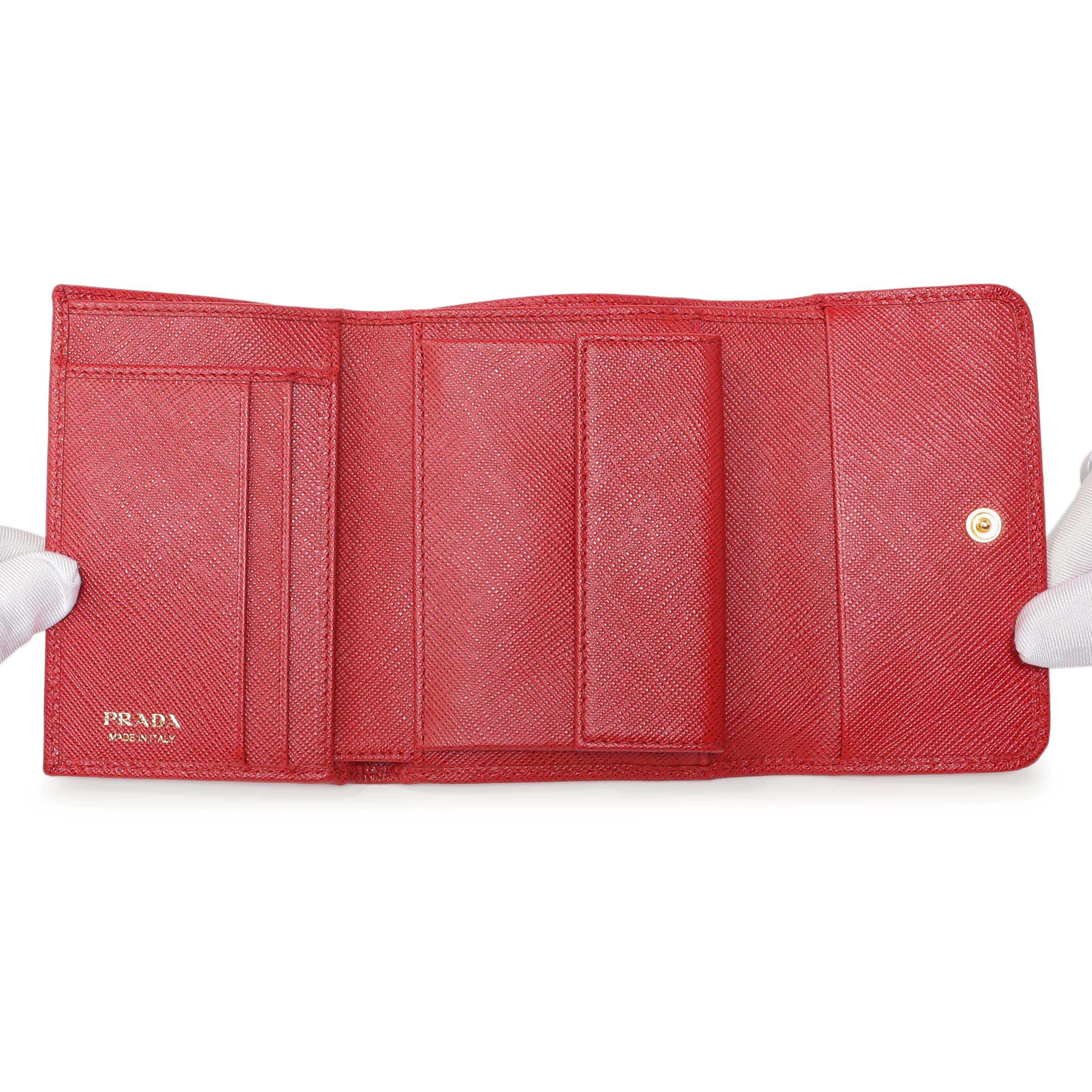 Prada Red Saffiano Compact Wallet - Image 4