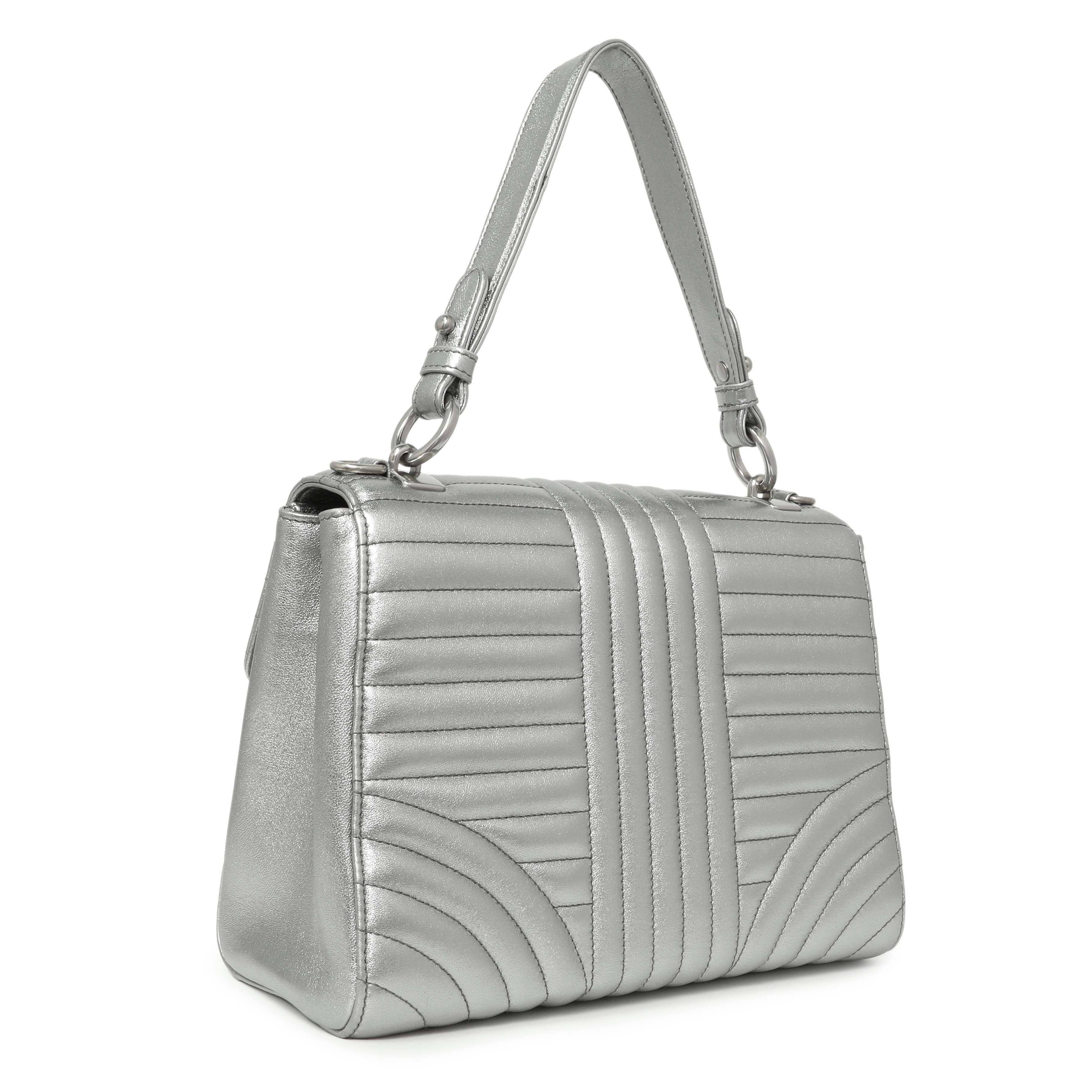 Prada Silver Calfskin Diagramme Flap Bag - Image 2
