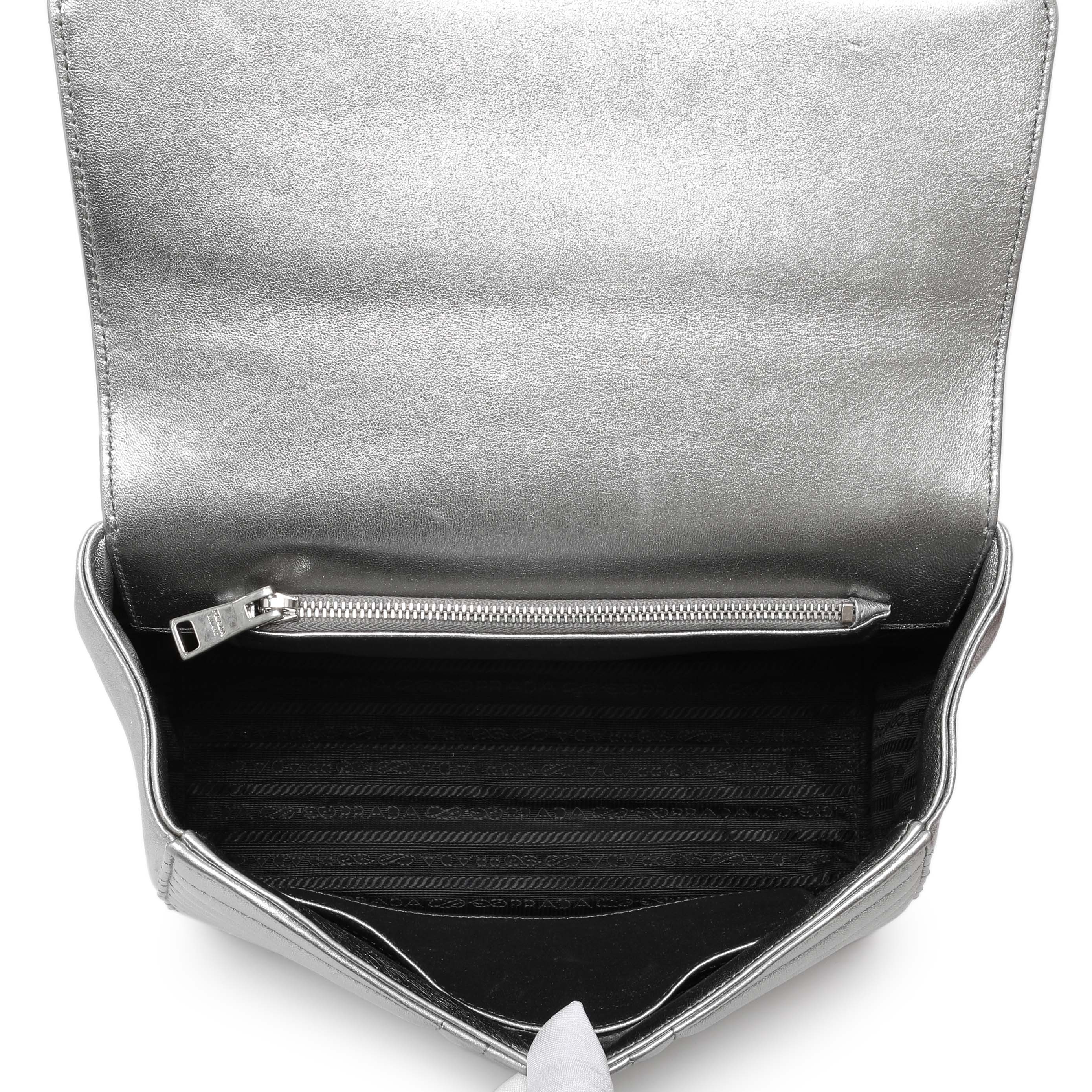 Prada Silver Calfskin Diagramme Flap Bag - Image 8