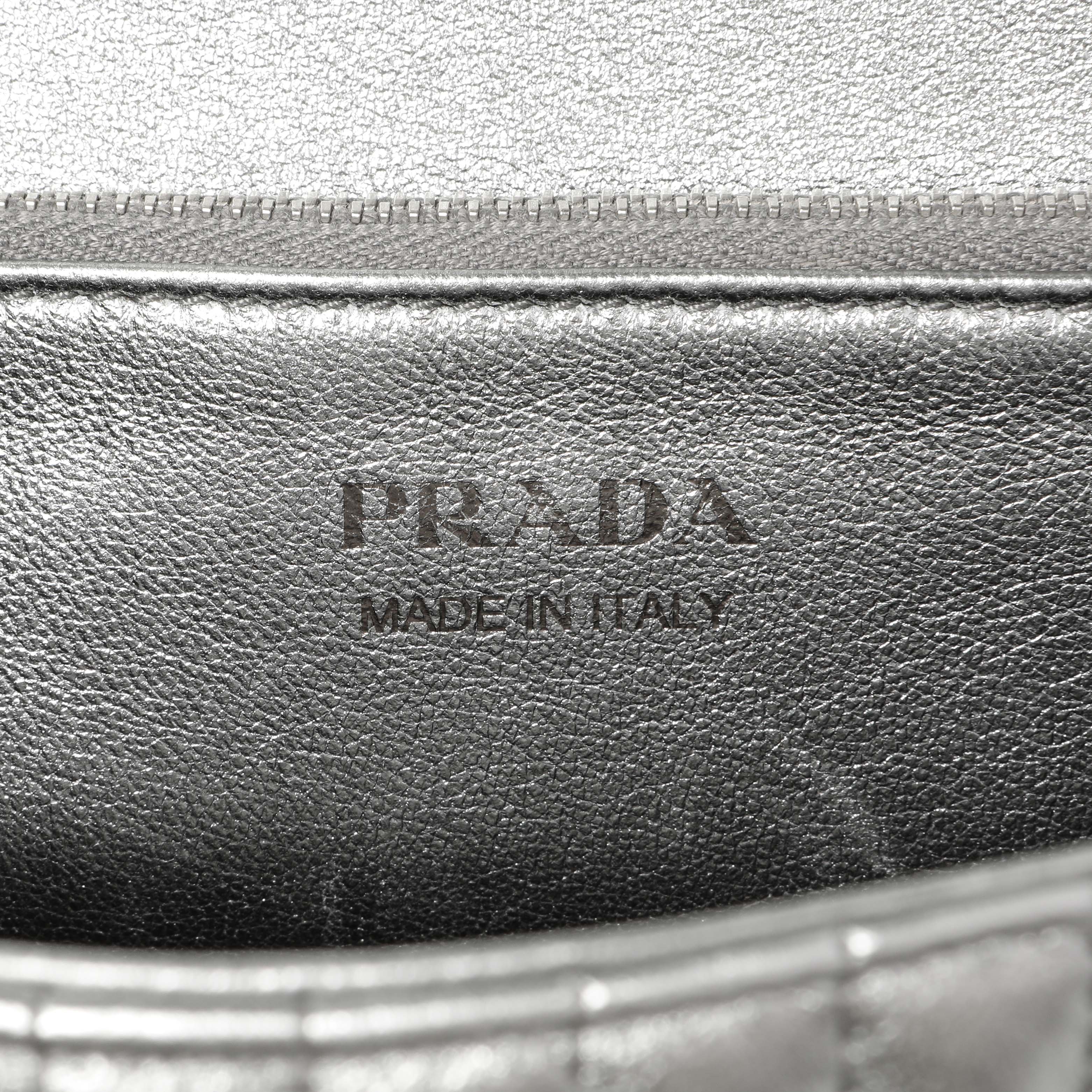 Prada Silver Calfskin Diagramme Flap Bag - Image 9
