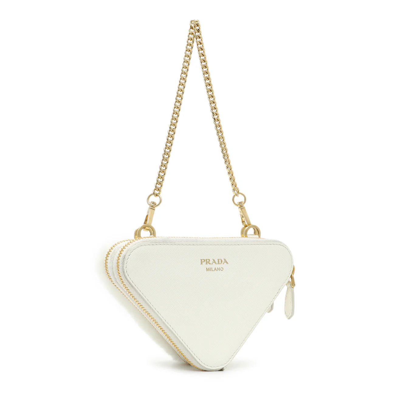 Prada White Shearling Mini Triangle Crossbody Pouch - Image 3