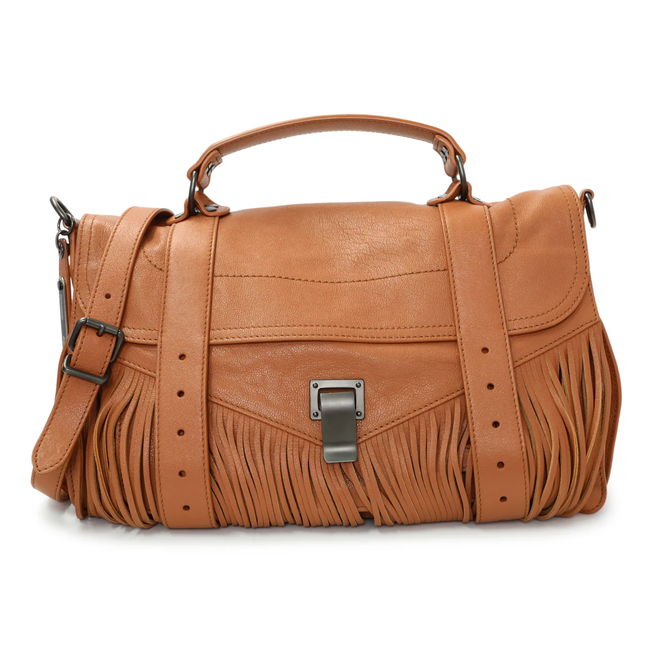 Proenza Schouler Brown Lambskin PS1 Fringe Satchel