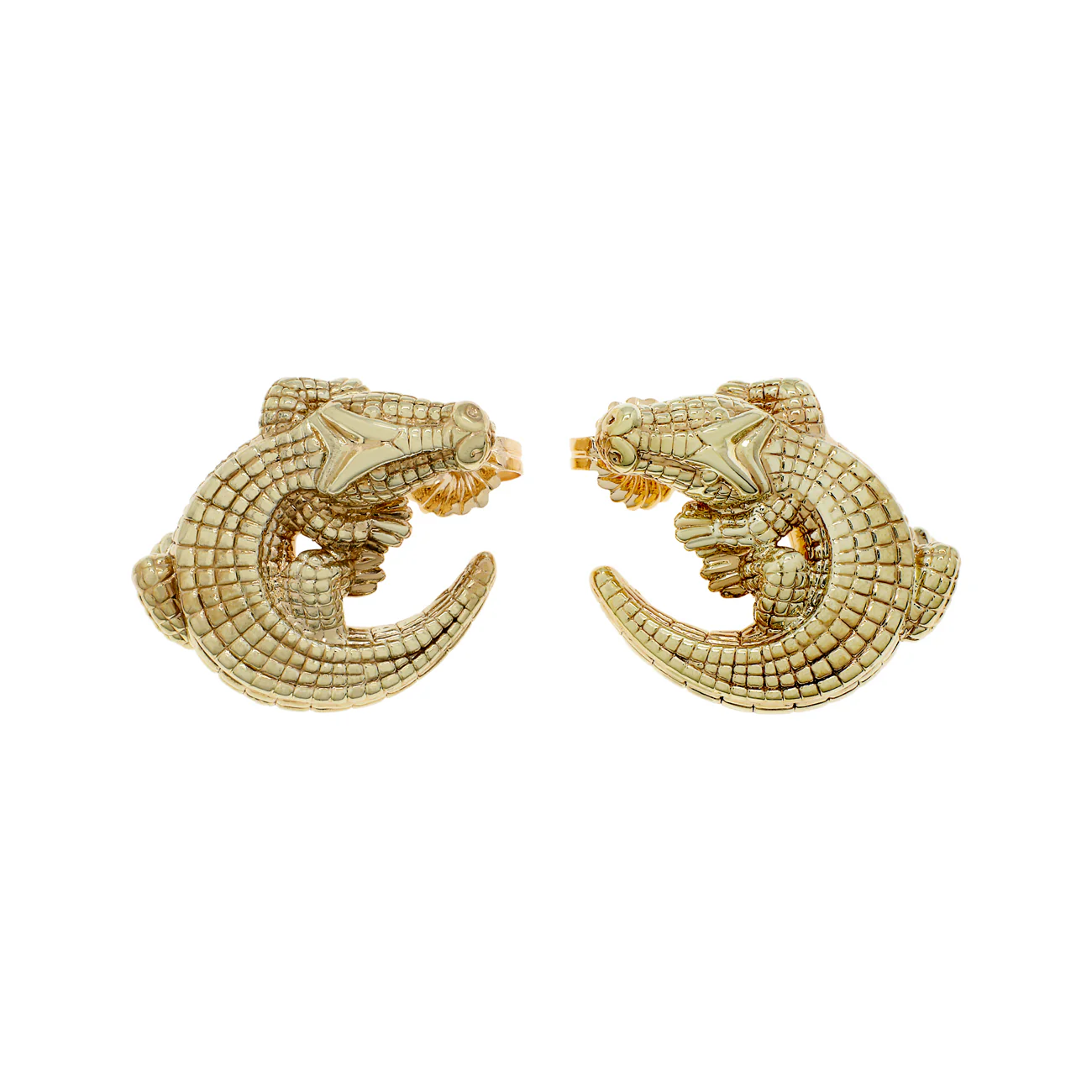 14K Yellow Gold Alligator Earrings