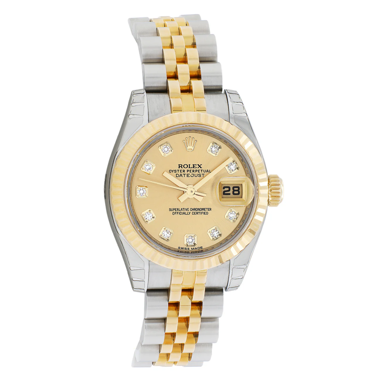 Rolex Stainless Steel 18K Yellow Gold Diamond Datejust 26 179173