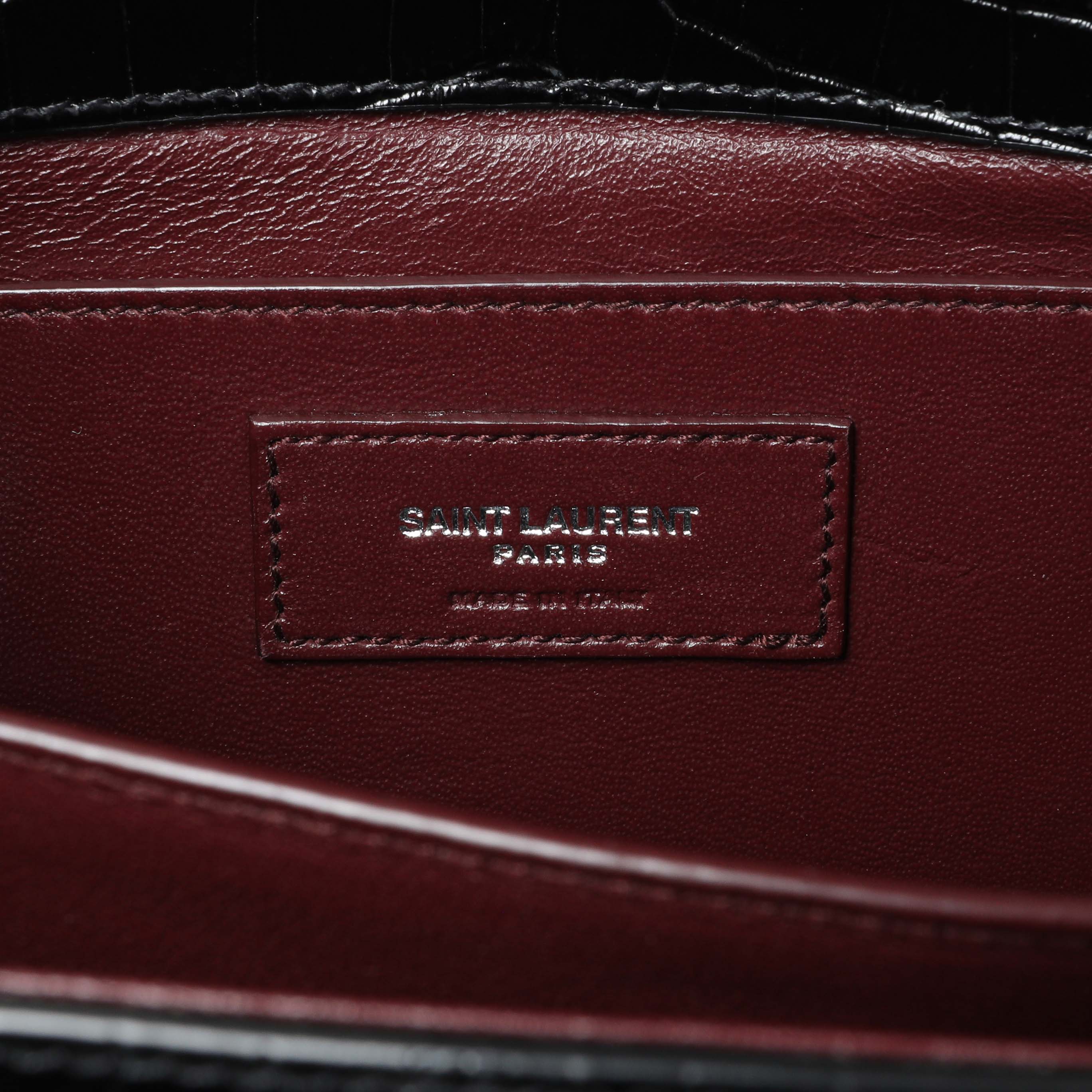 Saint Laurent Black Calfskin Crocodile Embossed Medium Cassandra Top Handle - Image 5