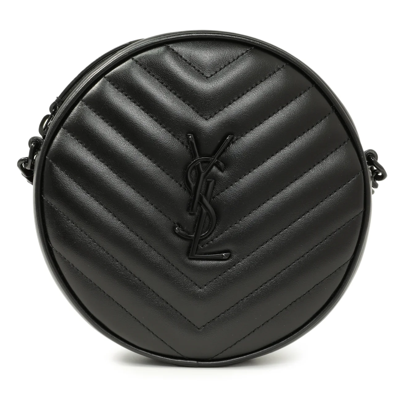 Saint Laurent Black Calfskin Matelasse Chevron Round Vinyle Camera Bag - Image 2