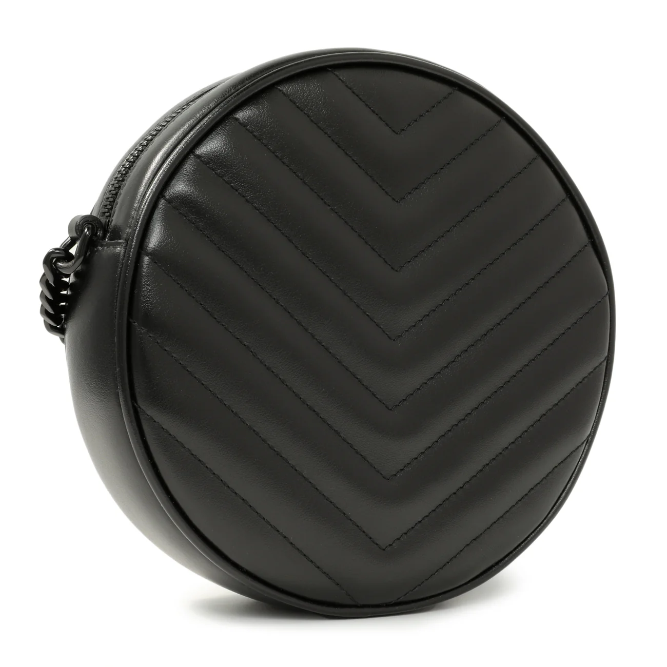 Saint Laurent Black Calfskin Matelasse Chevron Round Vinyle Camera Bag - Image 3