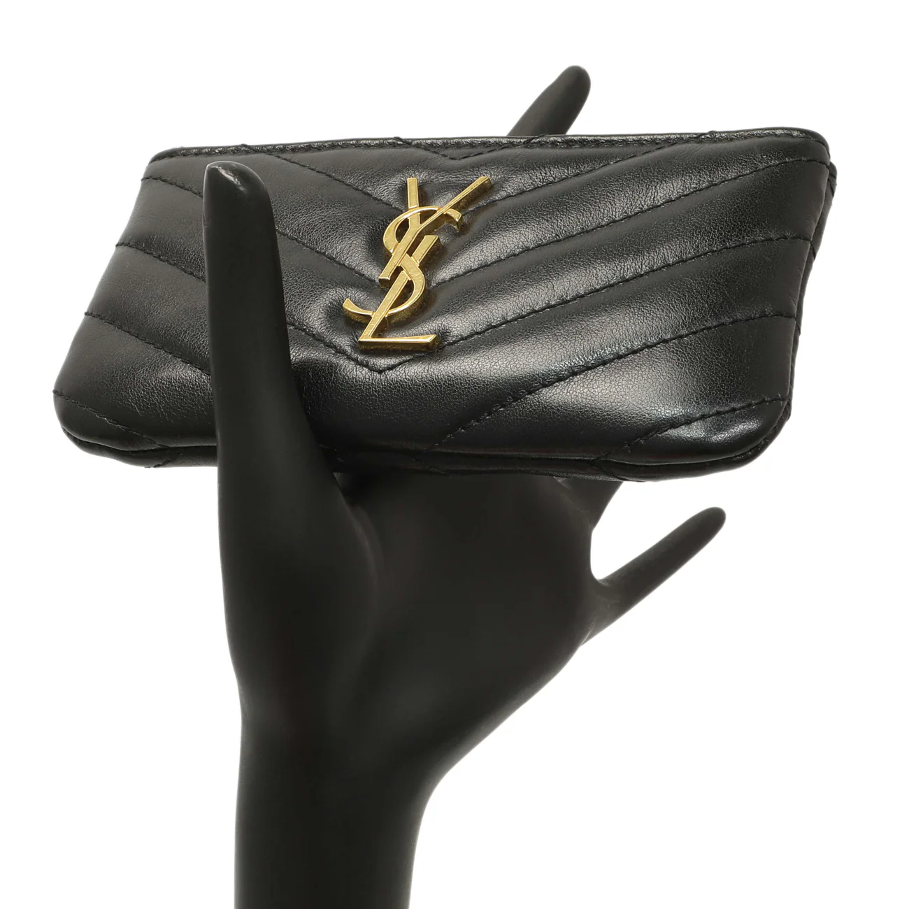 Saint Laurent Black Calfskin Matelasse Monogram Key Pouch - Image 6