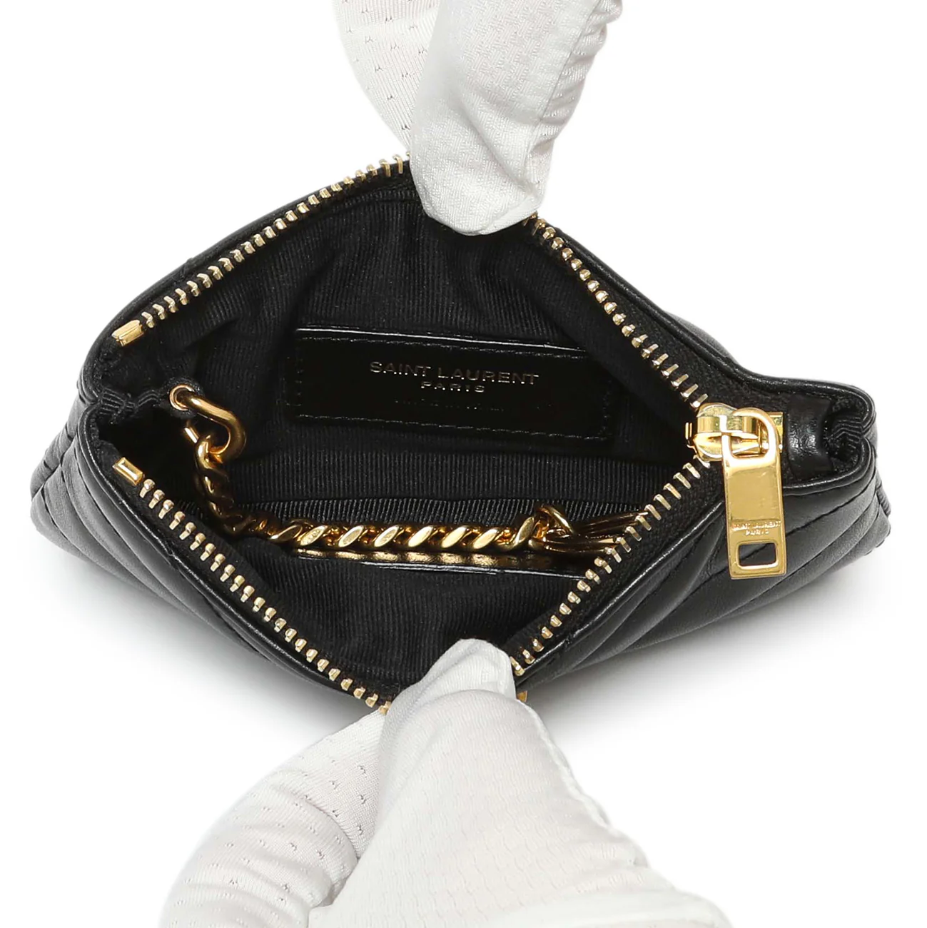 Saint Laurent Black Calfskin Matelasse Monogram Key Pouch - Image 9