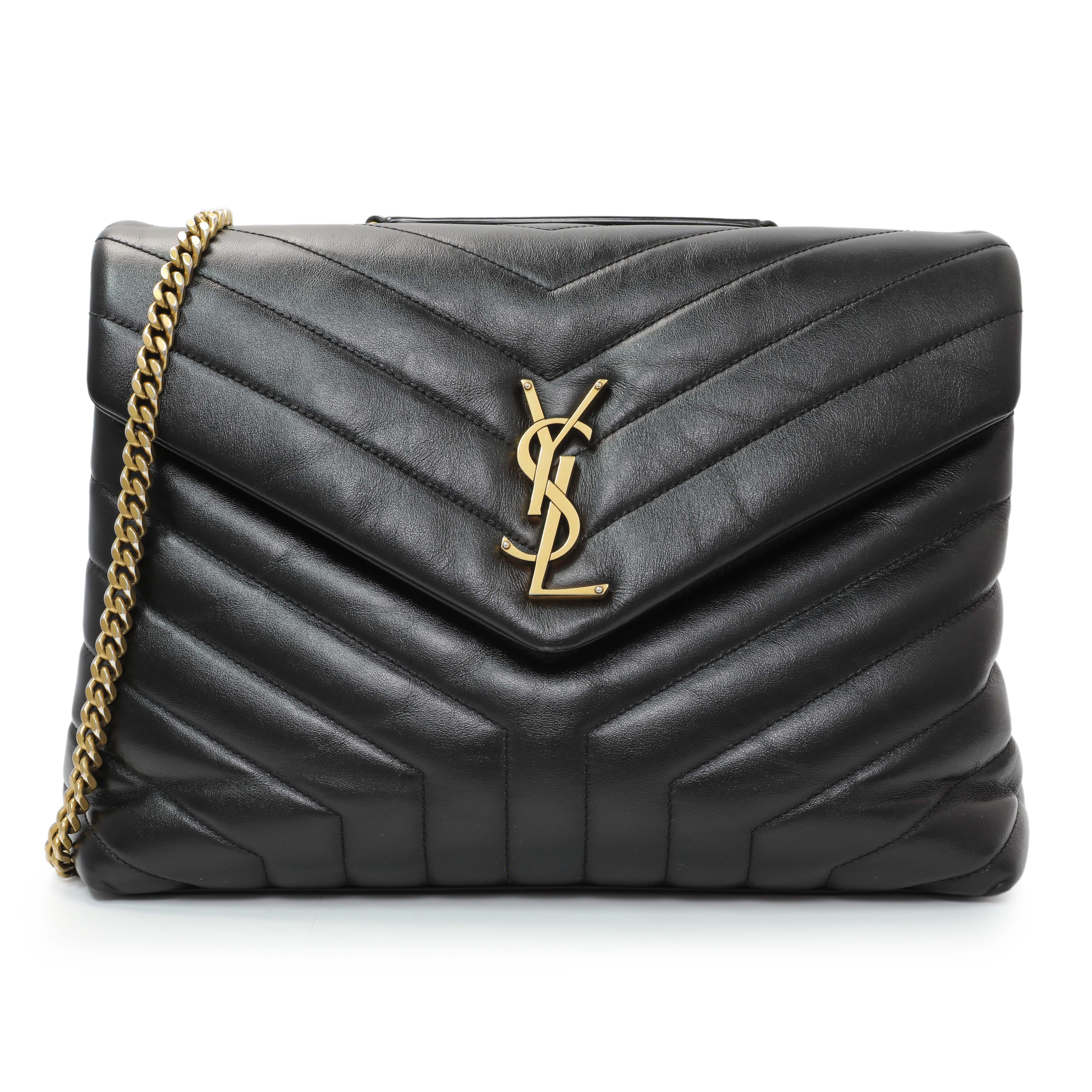 Saint Laurent Black Calfskin Y Quilted Monogram Medium Loulou Chain Satchel