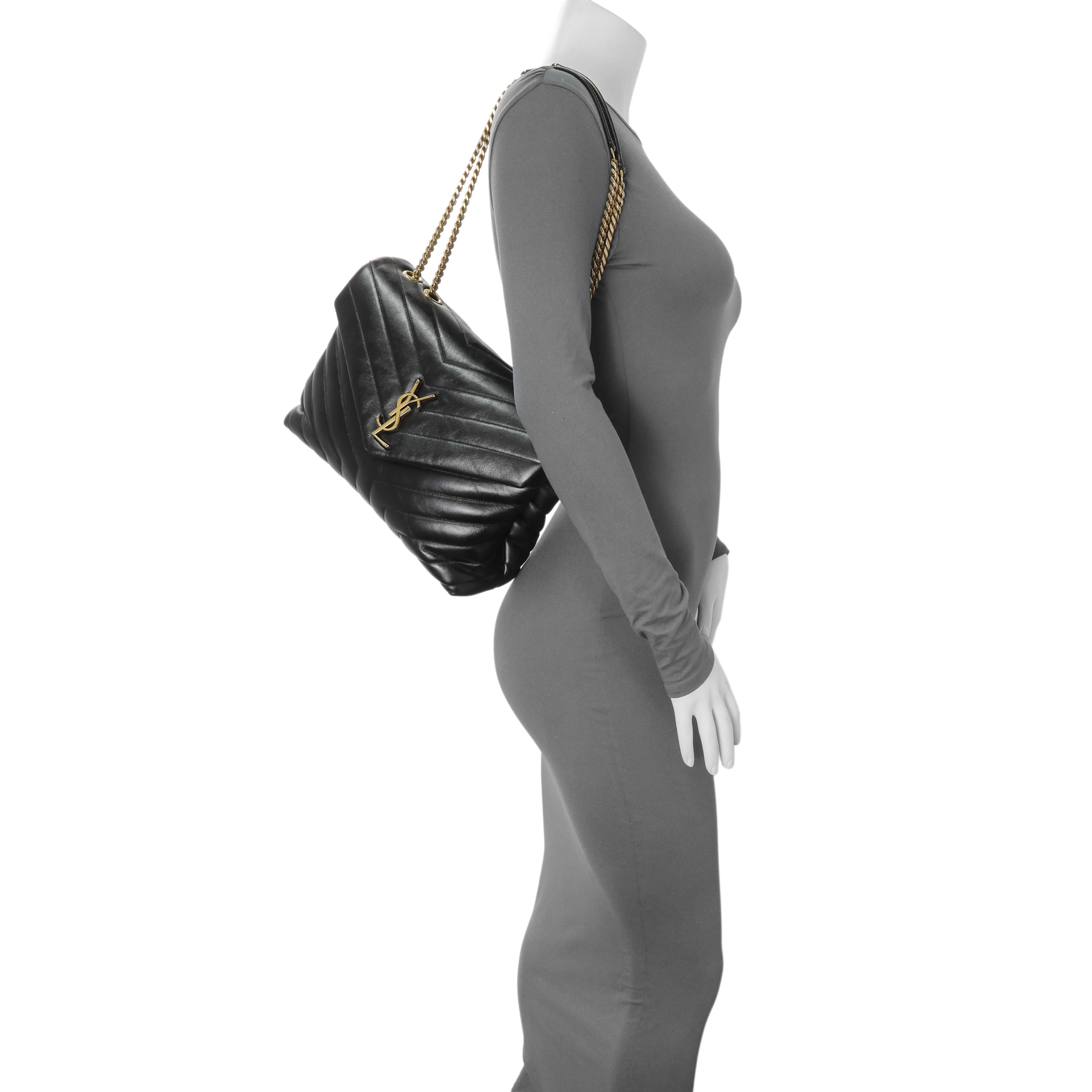 Saint Laurent Black Calfskin Y Quilted Monogram Medium Loulou Chain Satchel - Image 11
