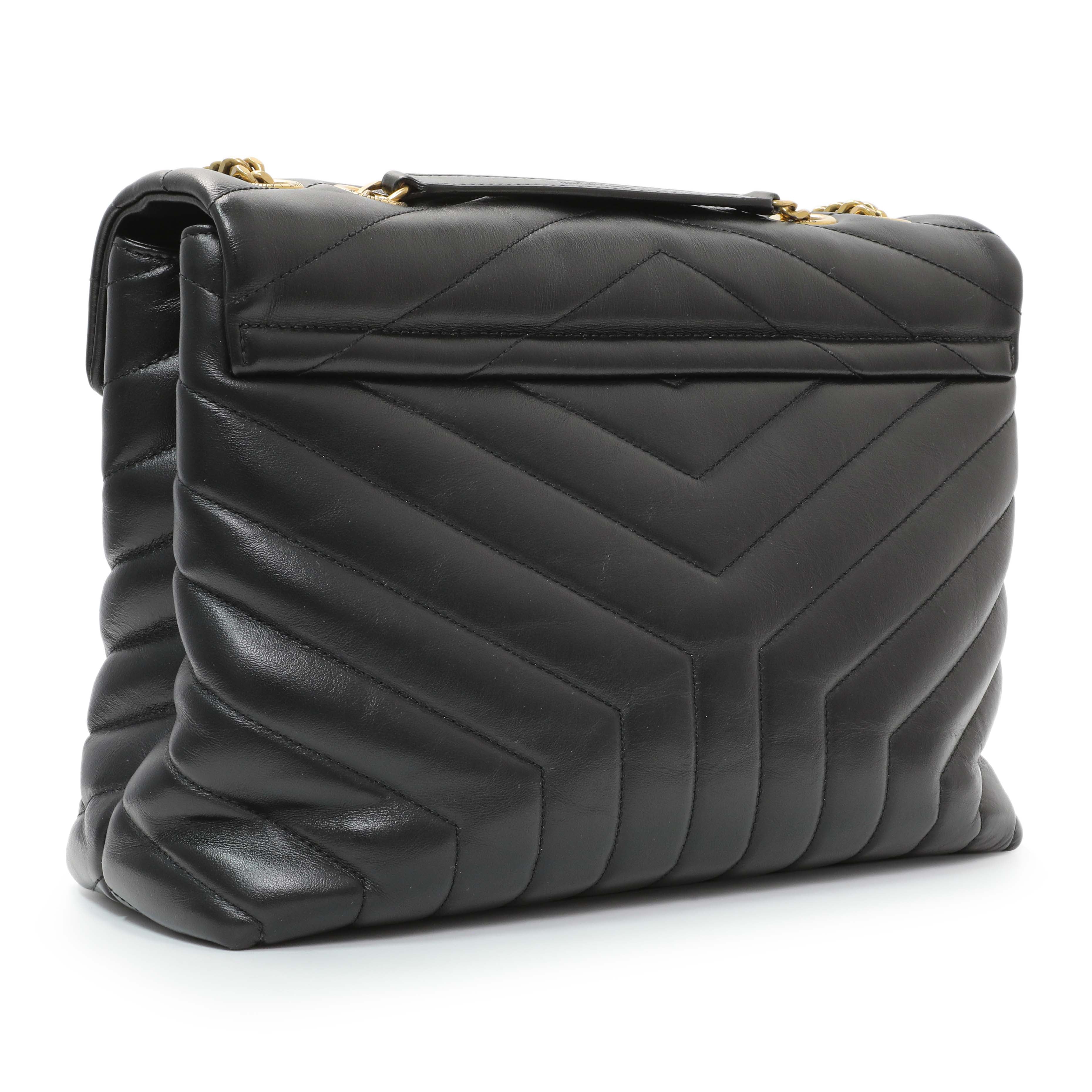 Saint Laurent Black Calfskin Y Quilted Monogram Medium Loulou Chain Satchel - Image 2