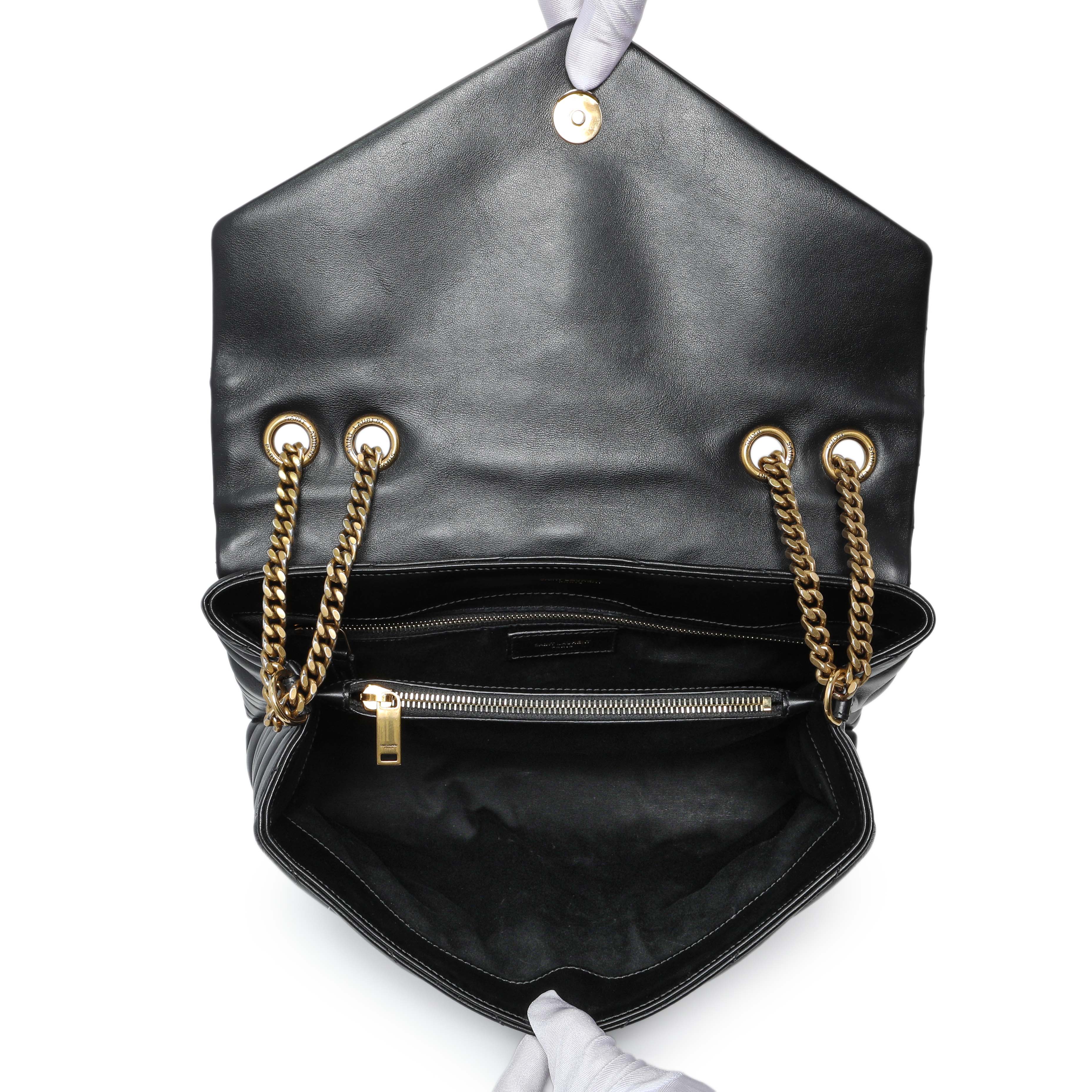 Saint Laurent Black Calfskin Y Quilted Monogram Medium Loulou Chain Satchel - Image 8
