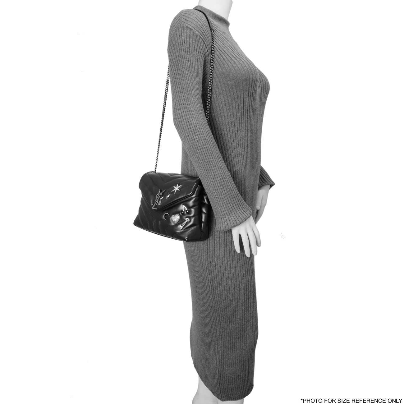 Saint Laurent Black Calfskin Y Quilted Monogram Small Charm Loulou Chain Satchel - Image 11