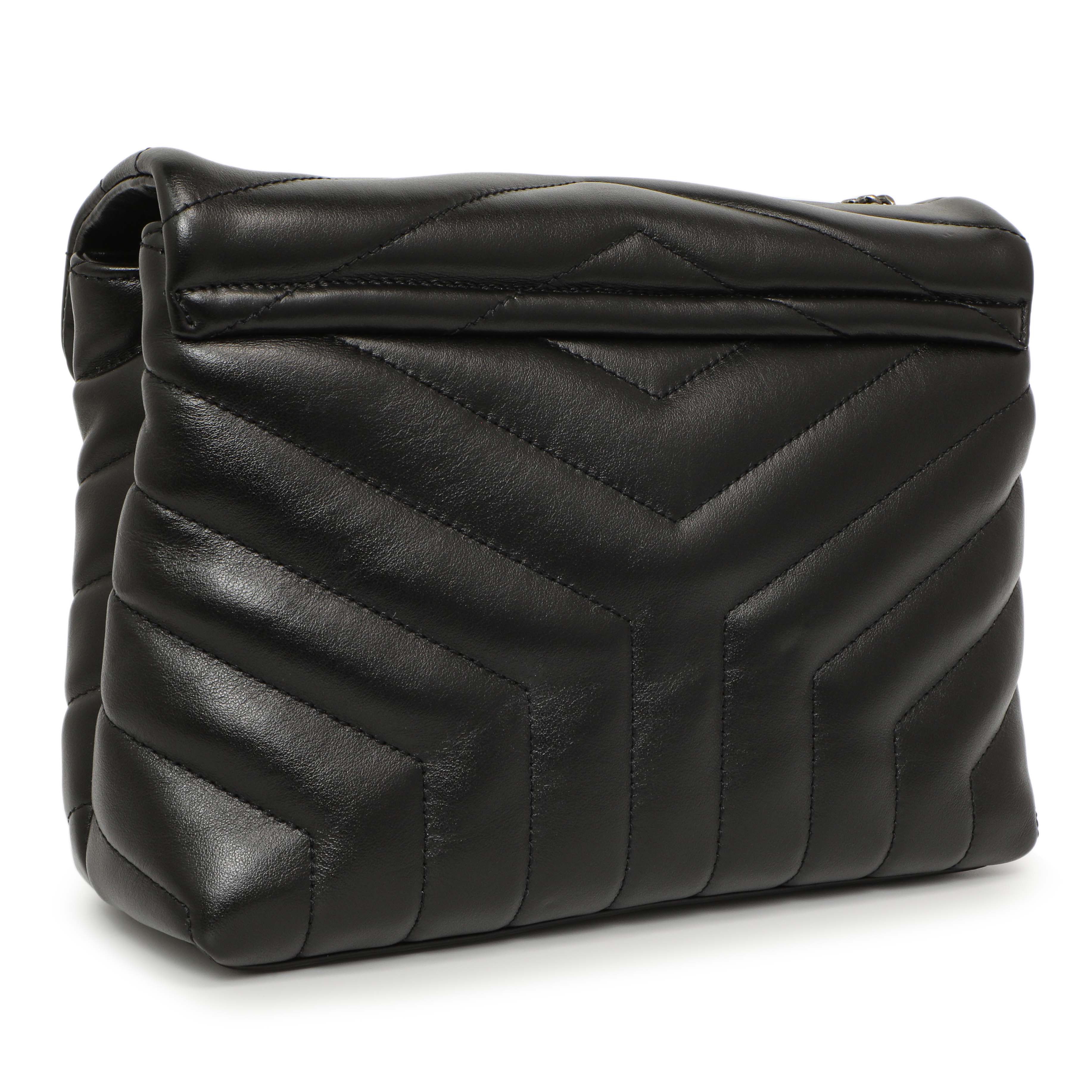 Saint Laurent Black Calfskin Y Quilted Monogram Small Charm Loulou Chain Satchel - Image 2