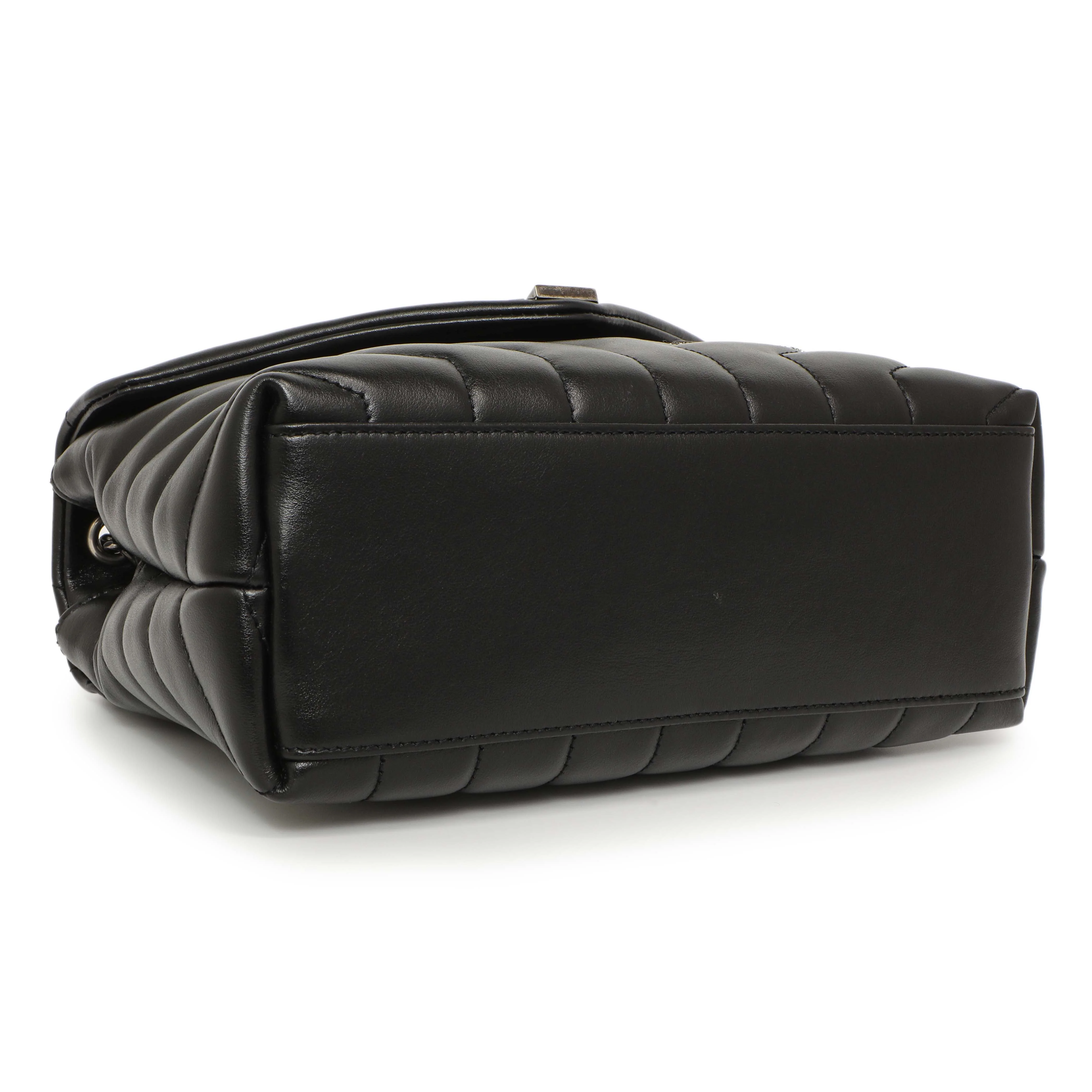 Saint Laurent Black Calfskin Y Quilted Monogram Small Charm Loulou Chain Satchel - Image 3
