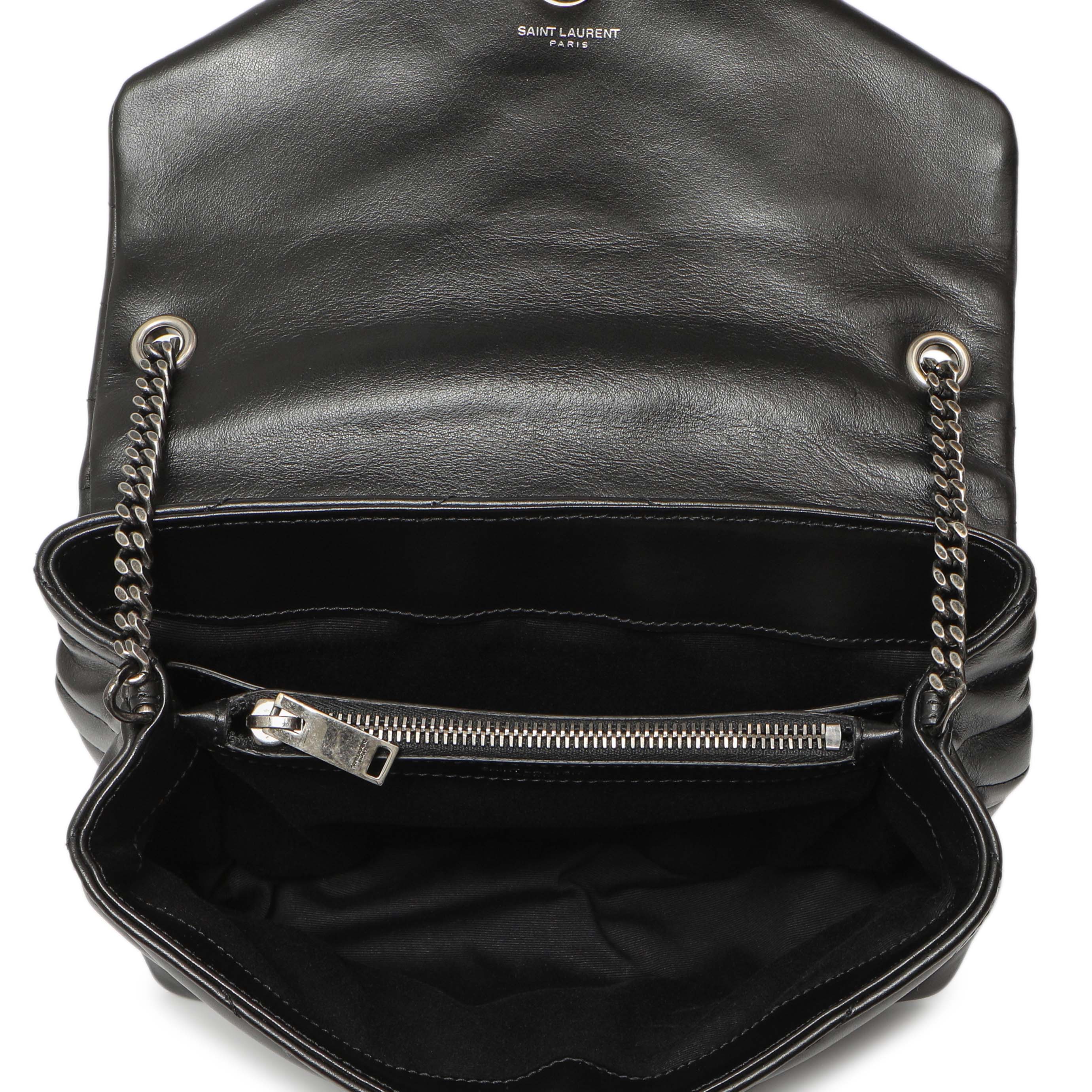 Saint Laurent Black Calfskin Y Quilted Monogram Small Charm Loulou Chain Satchel - Image 8