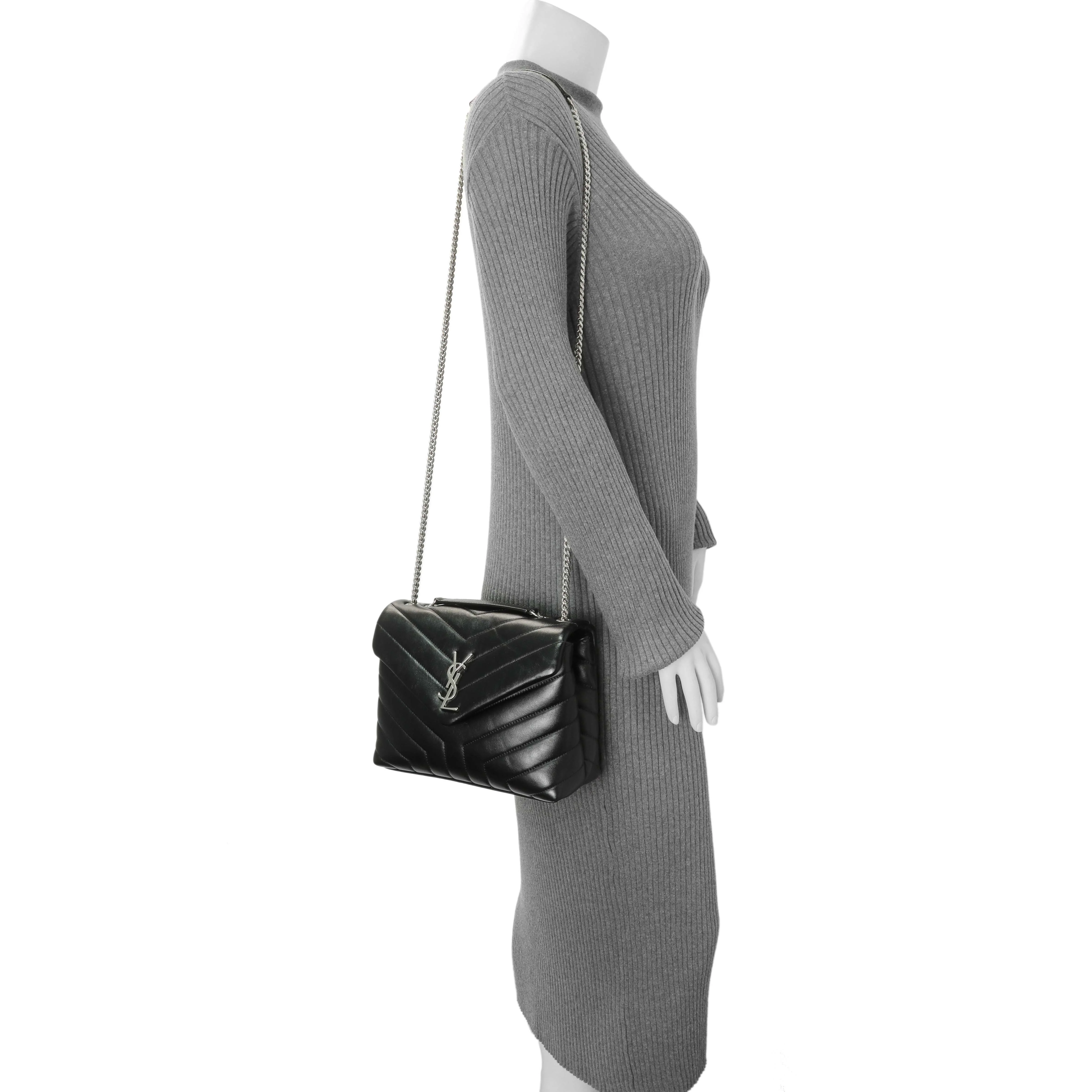 Saint Laurent Black Calfskin Y Quilted Monogram Small Loulou Chain Satchel - Image 11