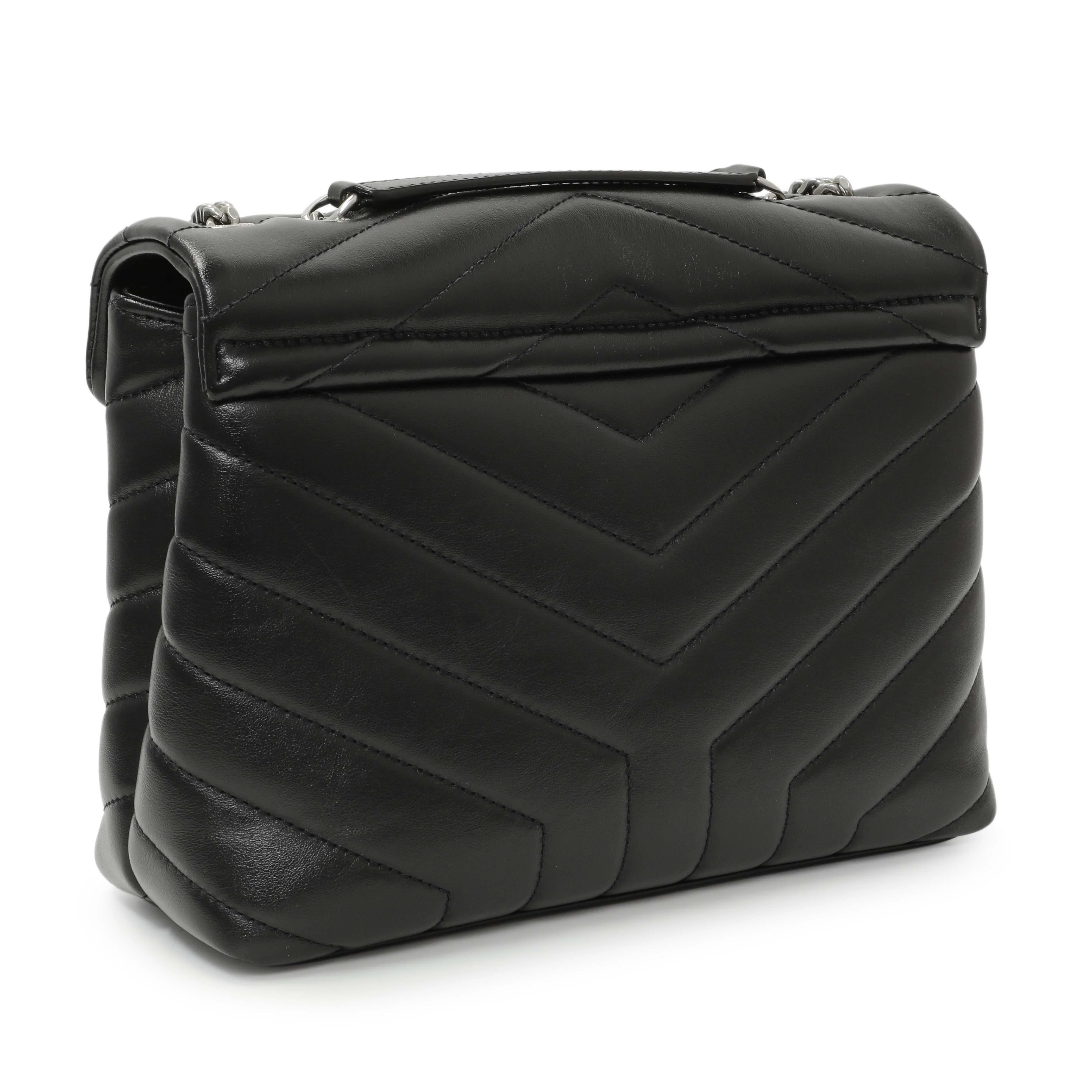 Saint Laurent Black Calfskin Y Quilted Monogram Small Loulou Chain Satchel - Image 2