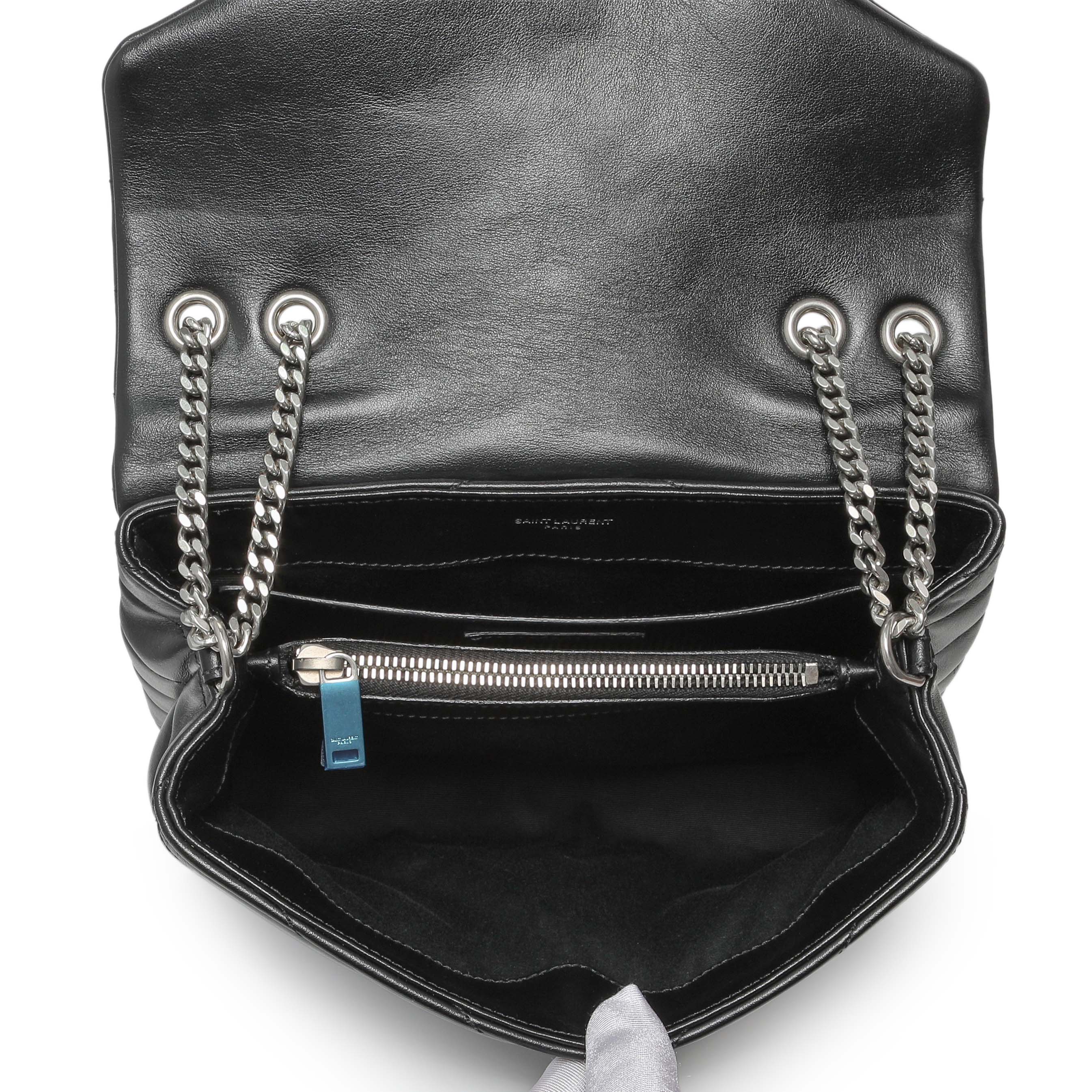 Saint Laurent Black Calfskin Y Quilted Monogram Small Loulou Chain Satchel - Image 8