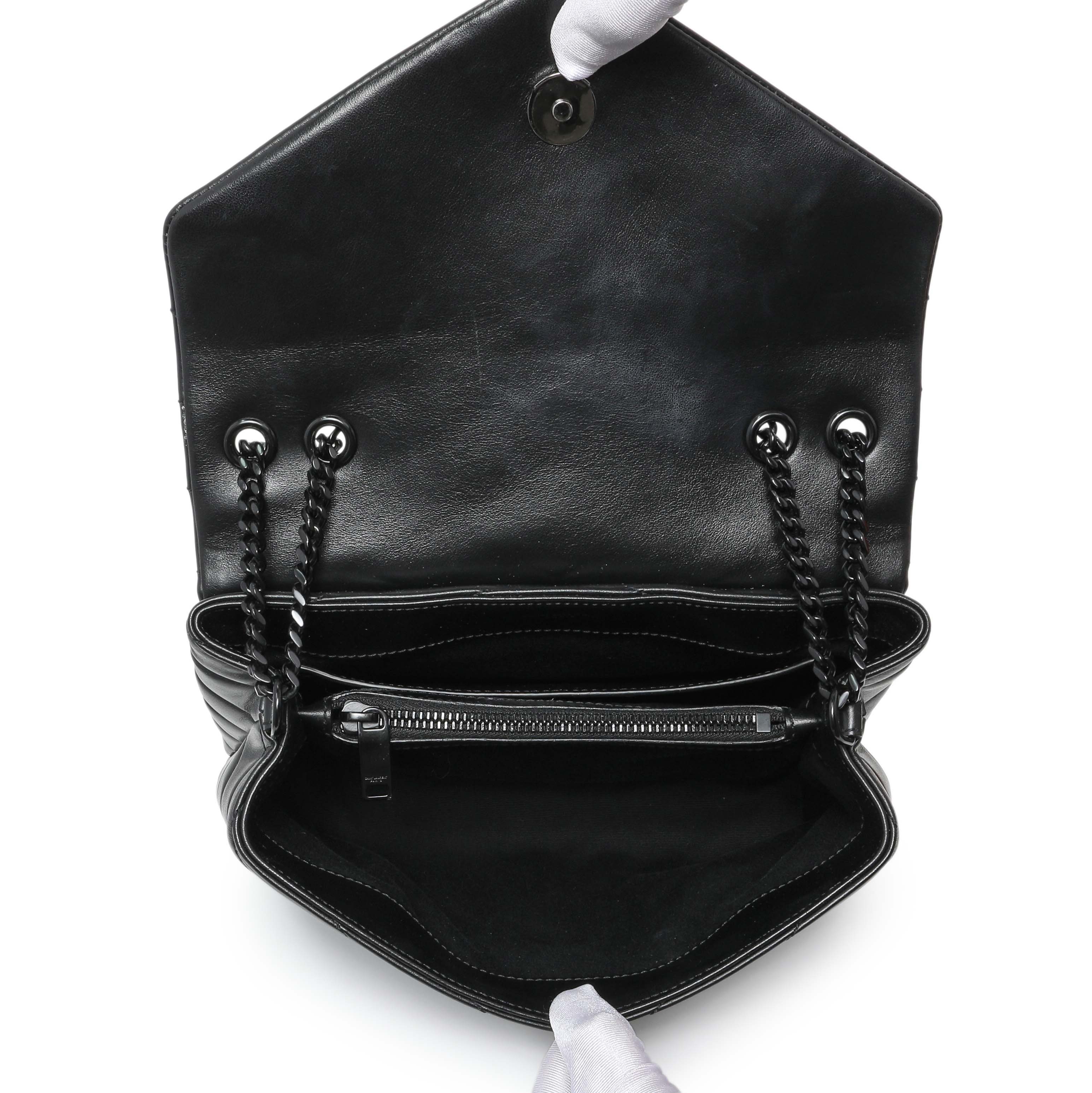 Saint Laurent Black Calfskin Y Quilted Monogram Small Loulou Chain Satchel - Image 4