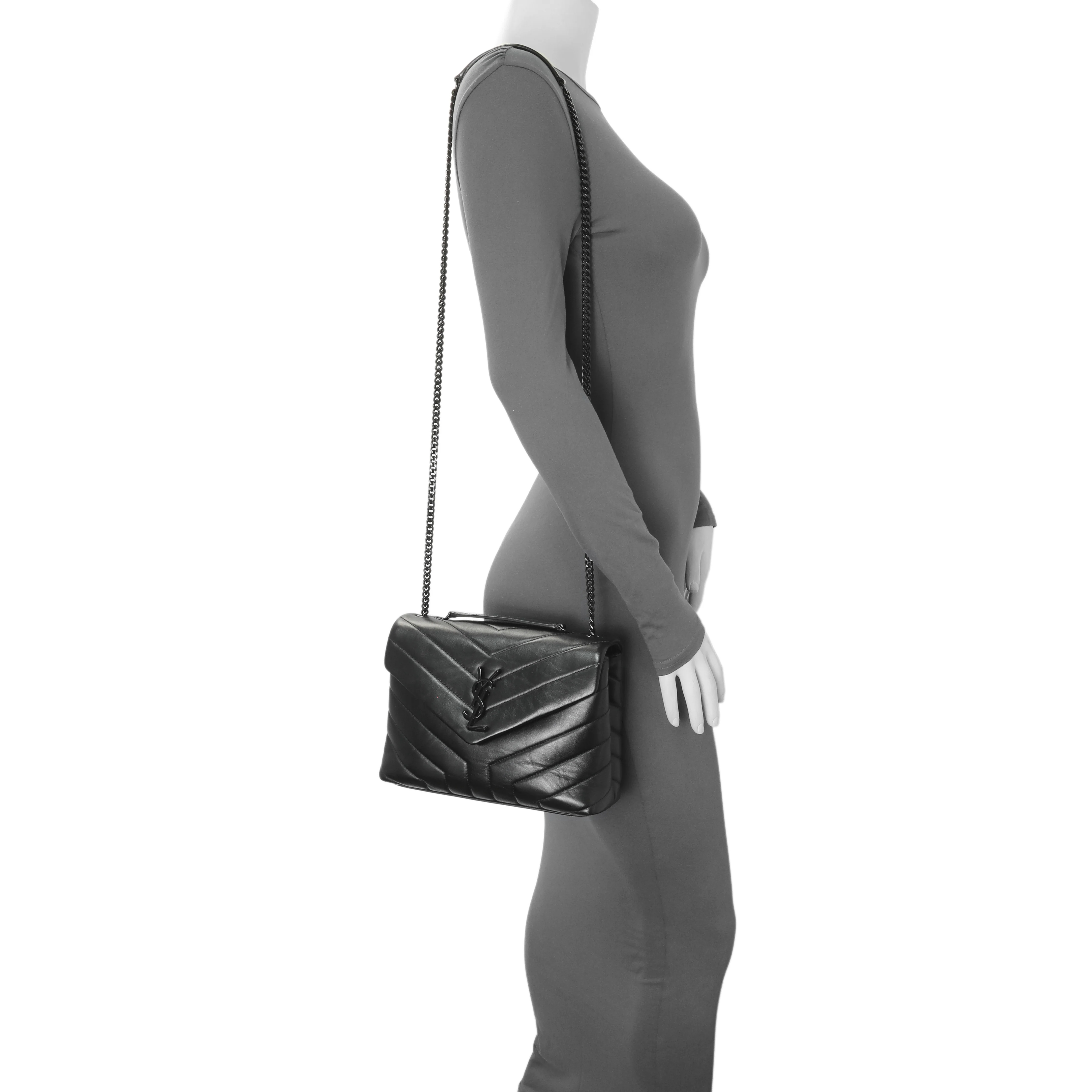 Saint Laurent Black Calfskin Y Quilted Monogram Small Loulou Chain Satchel - Image 7
