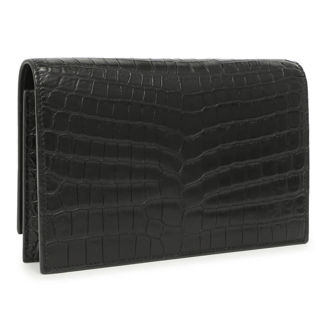Saint Laurent Black Crocodile Embossed Calfskin Kate Monogram Tassel Chain Wallet - Image 2