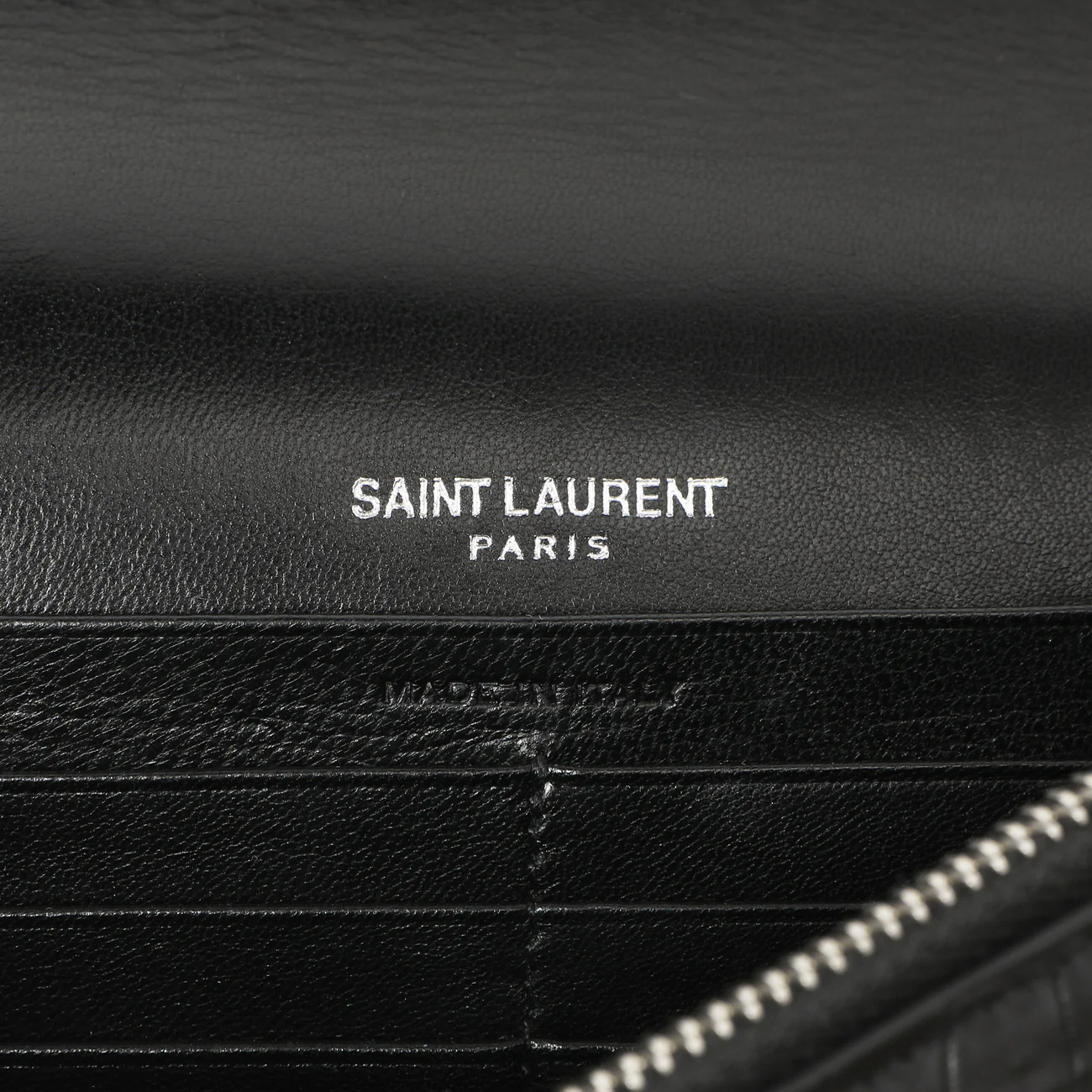 Saint Laurent Black Crocodile Embossed Calfskin Kate Monogram Tassel Chain Wallet - Image 5