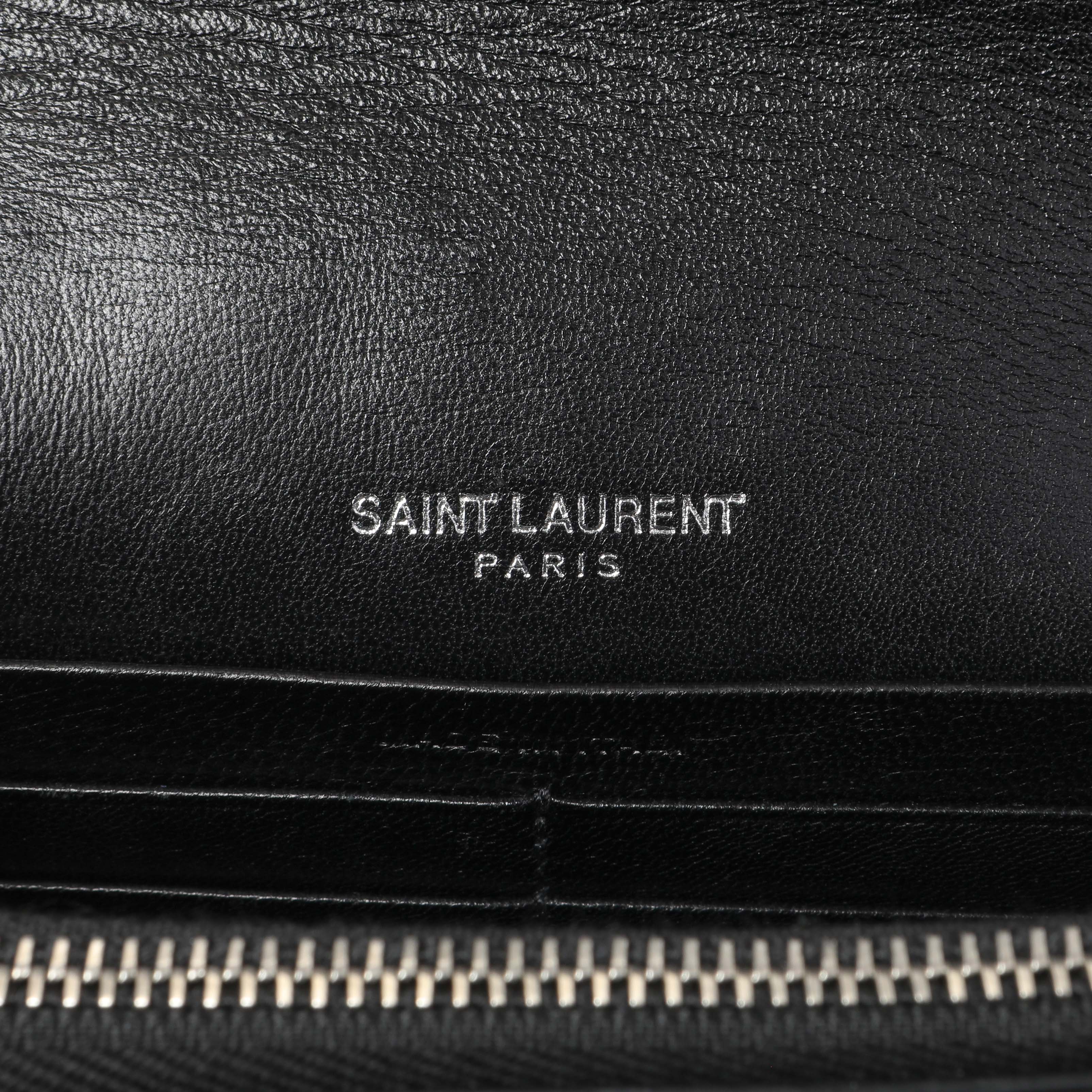 Saint Laurent Black Crocodile Embossed Calfskin Kate Monogram Tassel Chain Wallet - Image 5