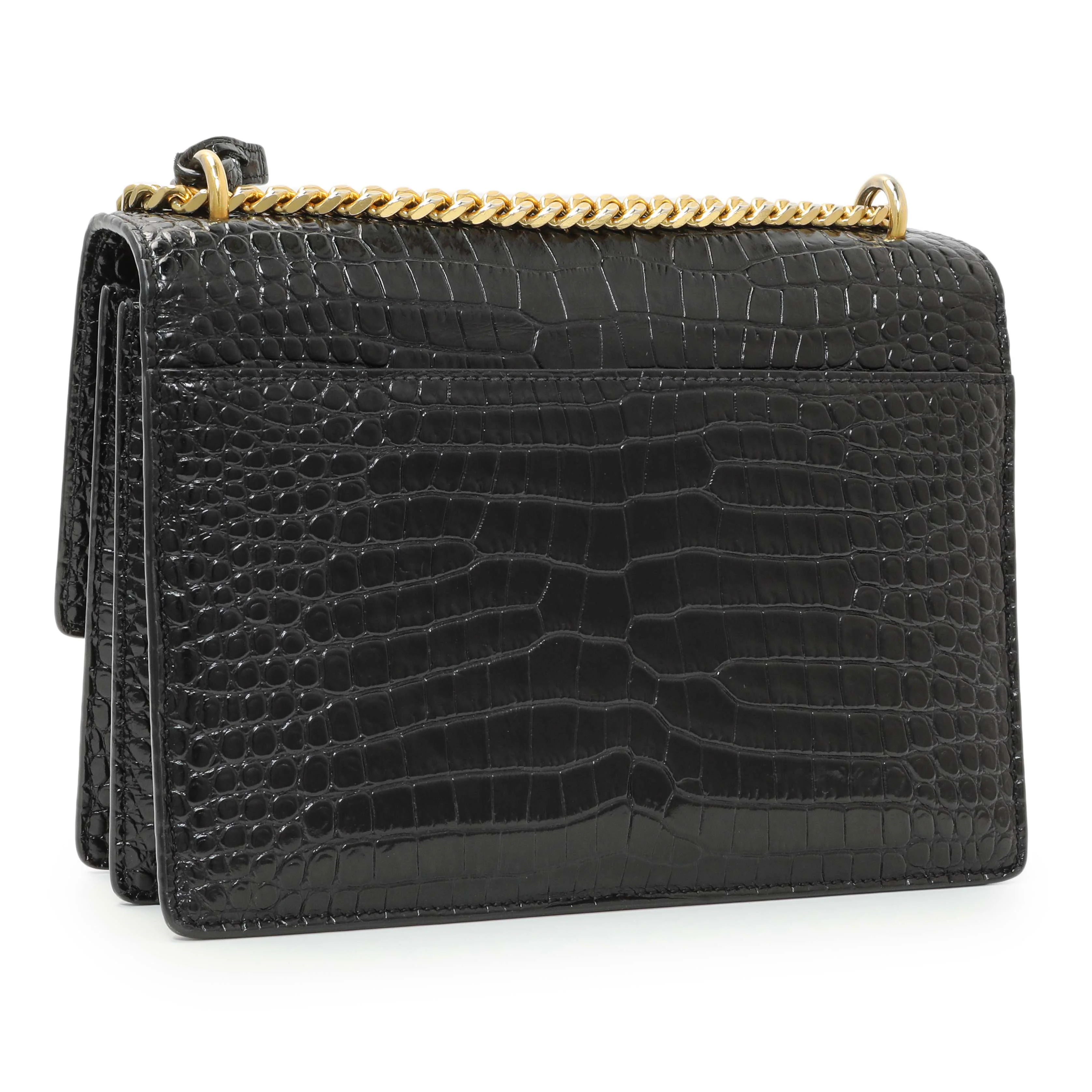 Saint Laurent Black Crocodile Embossed Calfskin Medium Monogram Sunset - Image 2